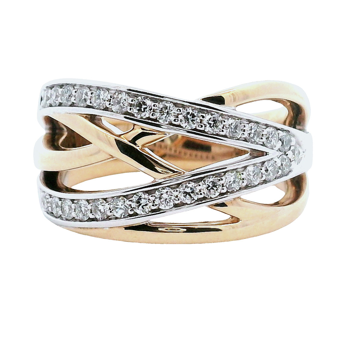 9ct Yellow & White Gold Crossover Diamond Ring