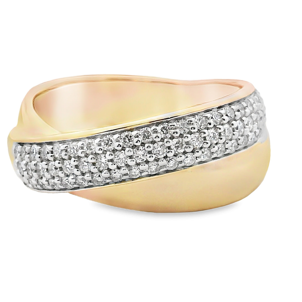 18ct Yellow & White Gold Pave Crossover Dress Ring