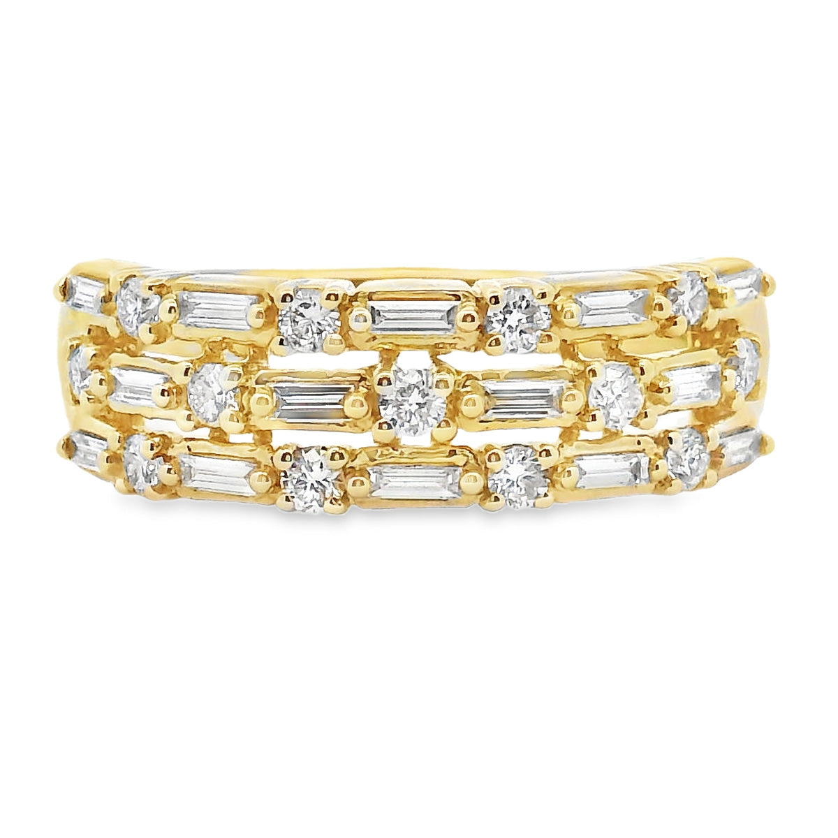 18ct Yellow Gold Baguette and Round Diamond Dress Ring
