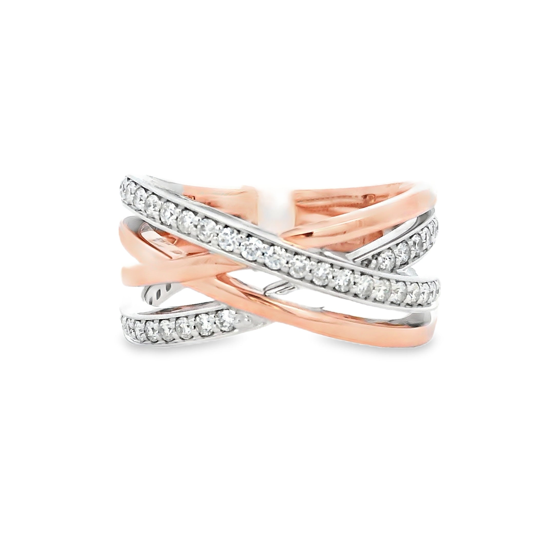 9ct Rose & White Cross Over Diamond Ring