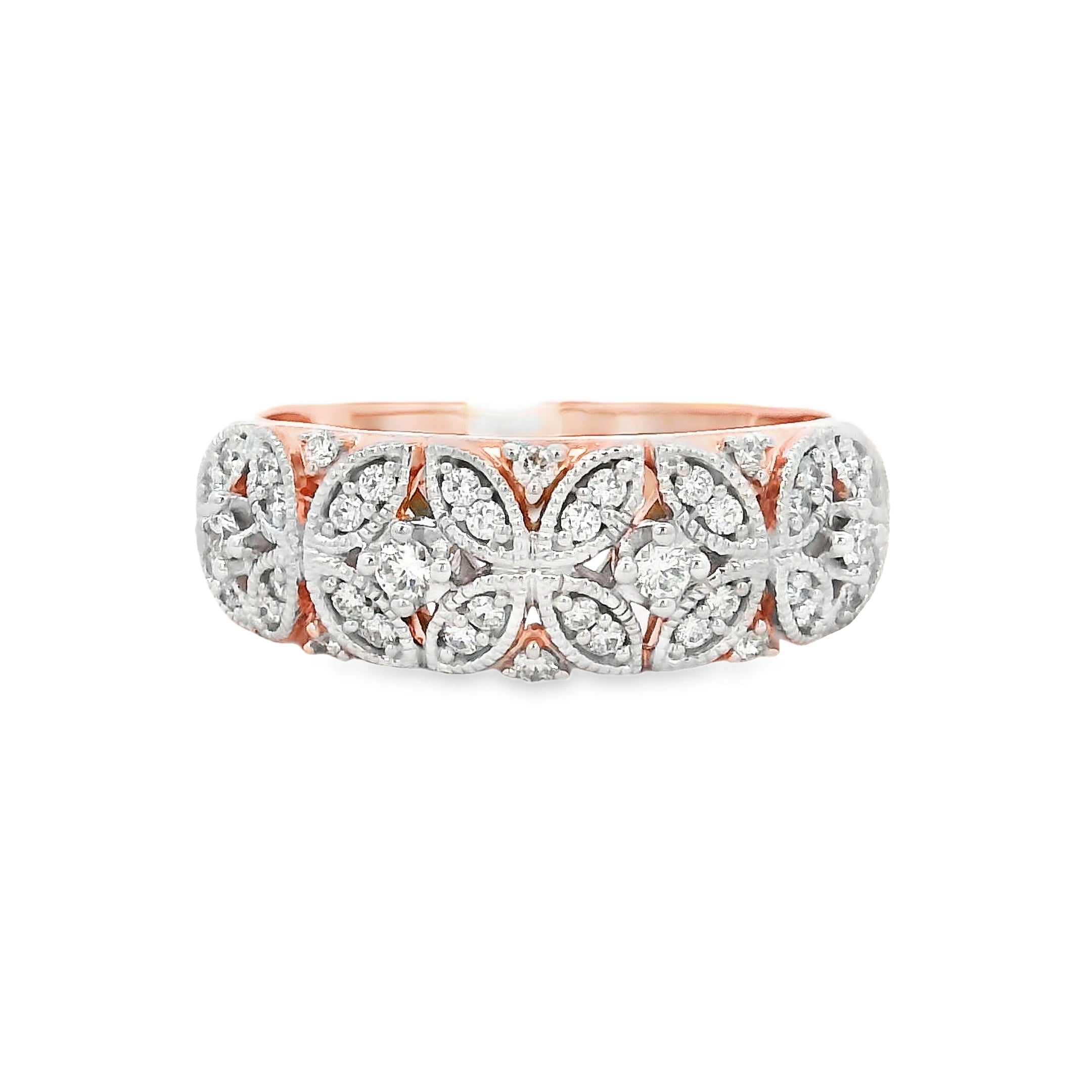 9ct Rose Gold Flower Patterned Diamond Ring