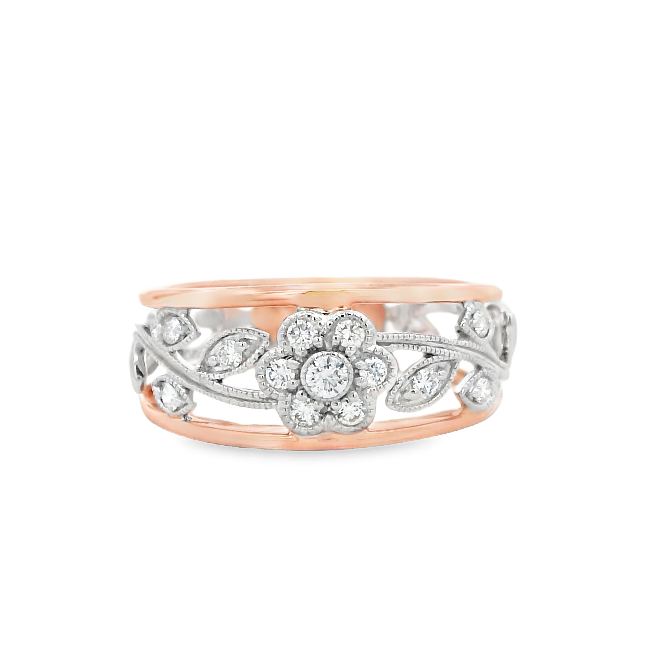9ct Rose and White Gold Diamond Filigree Ring