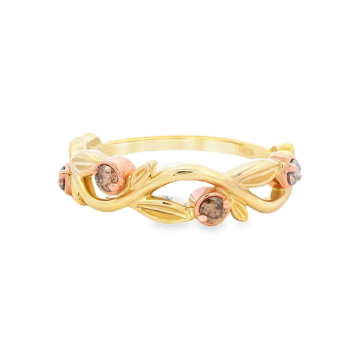 9ct Yellow and Rose Cognac and White Diamond Ring