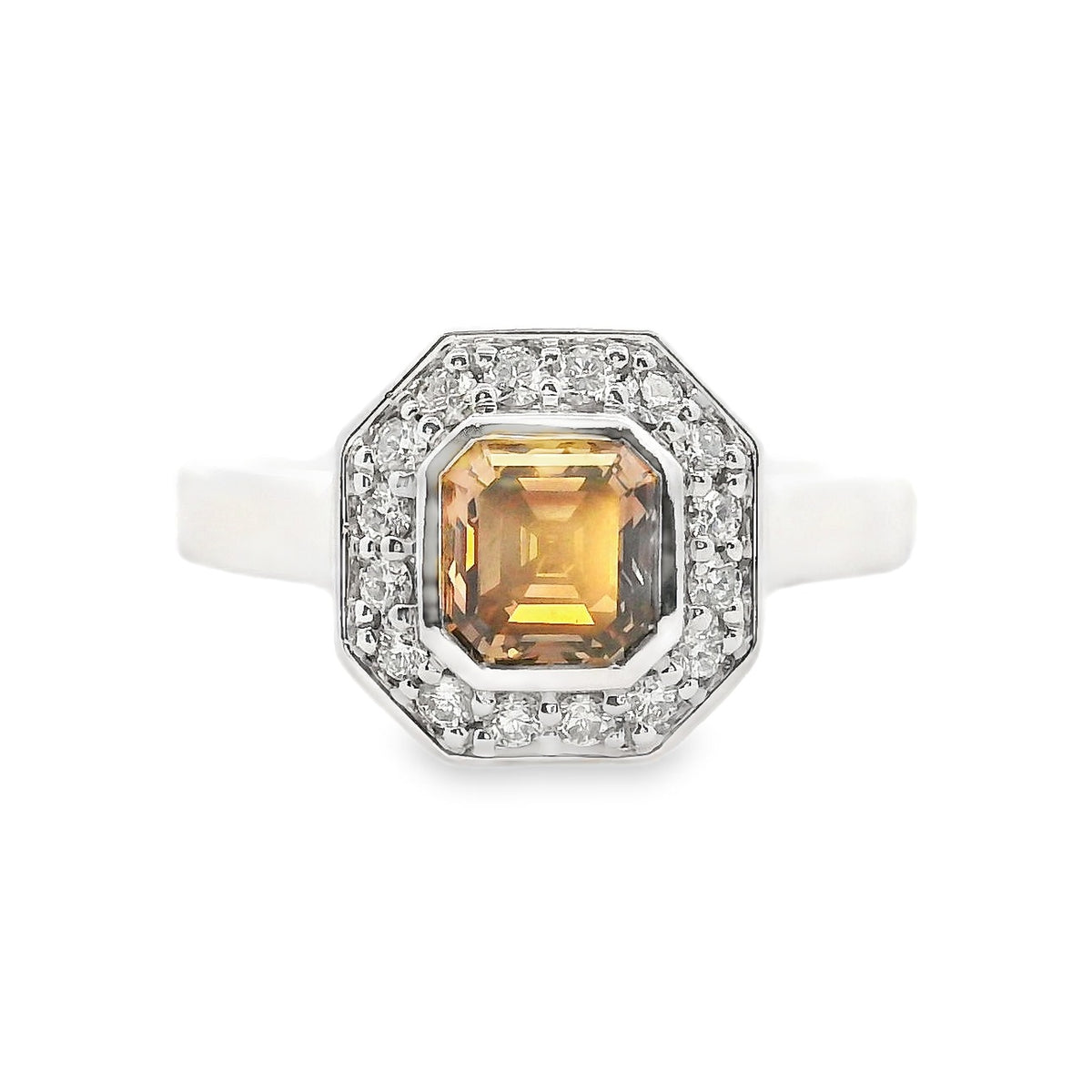 9ct White Gold Cognac and White Diamond Ring