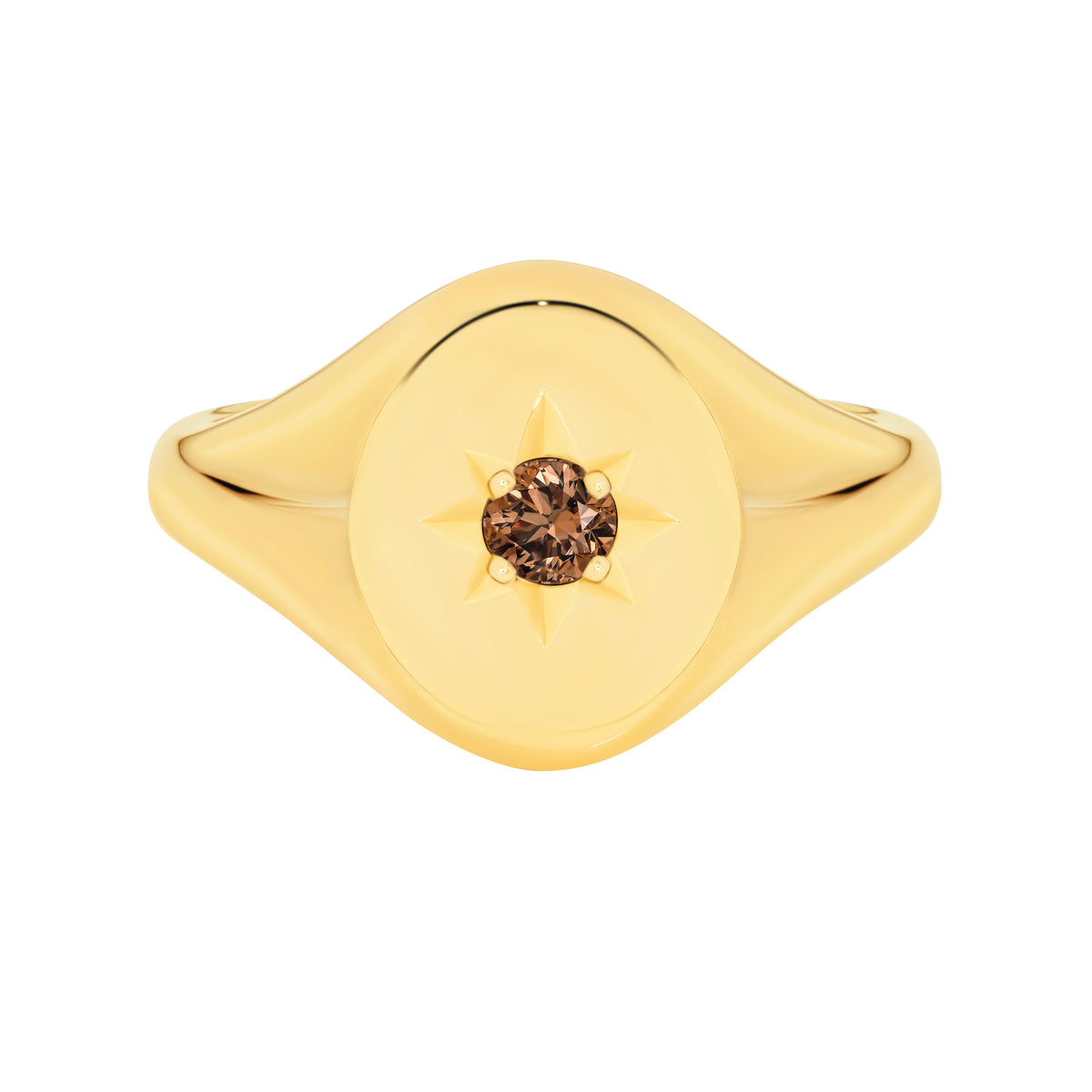 9ct Yellow Gold and Cognac Diamond Signet Ring