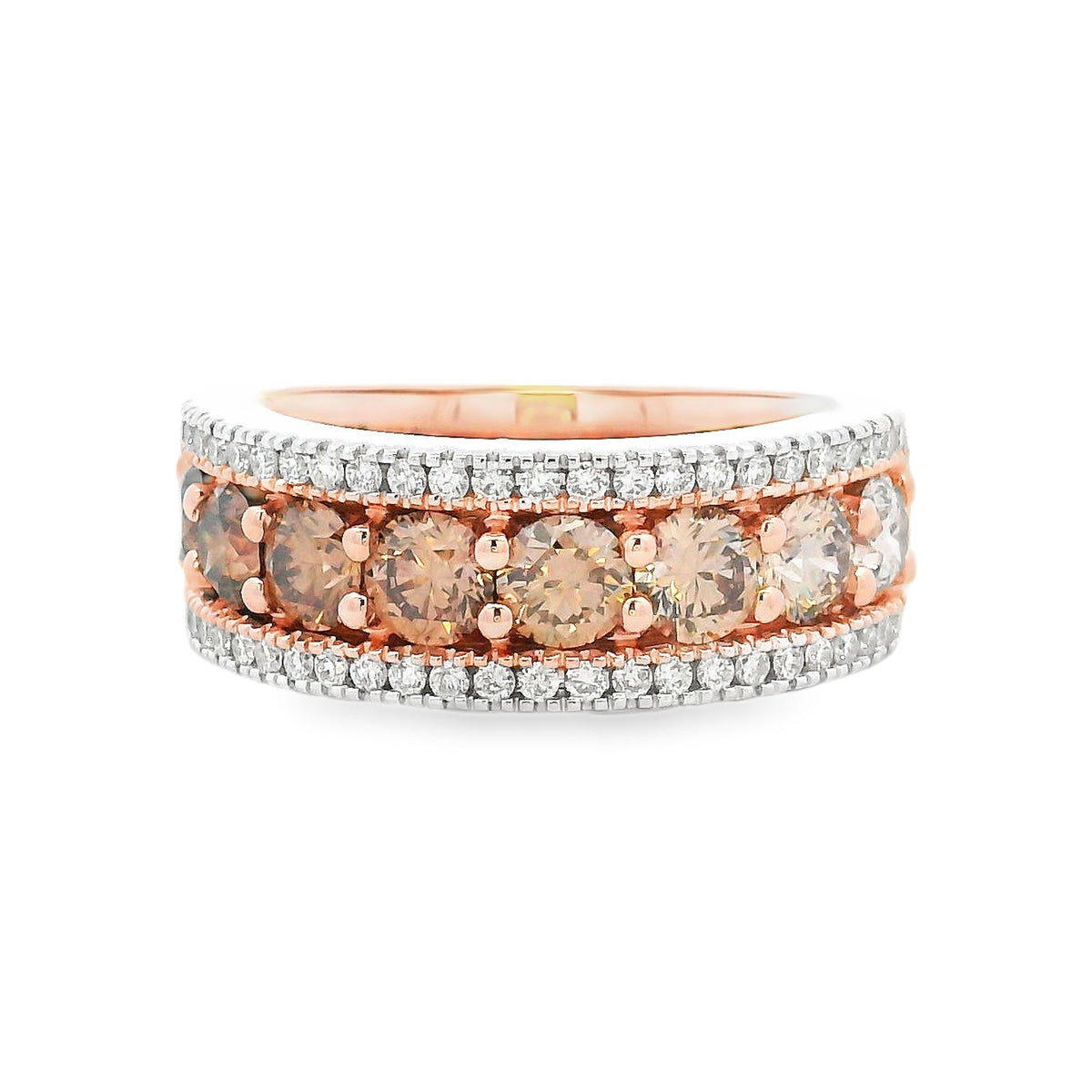 9ct Rose and White Gold Cognac and White Diamond Ring