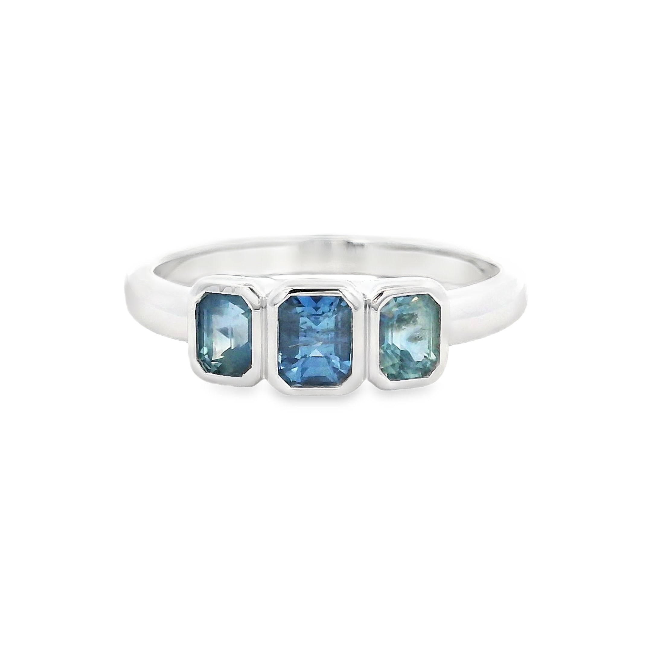 9ct White Gold Sapphire Trilogy Ring