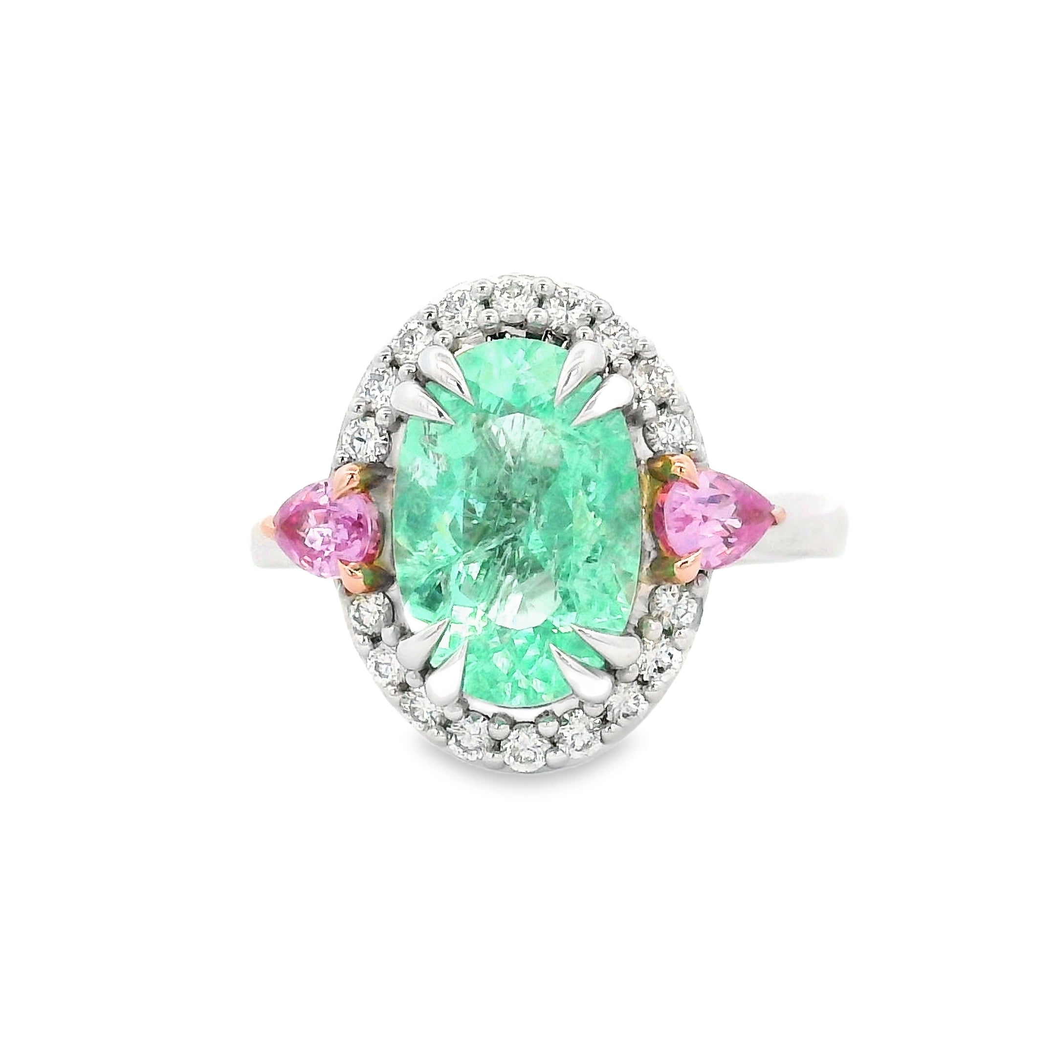 18ct White & Rose Gold Paraiba Tourmaline & Pink Sapphire Ring