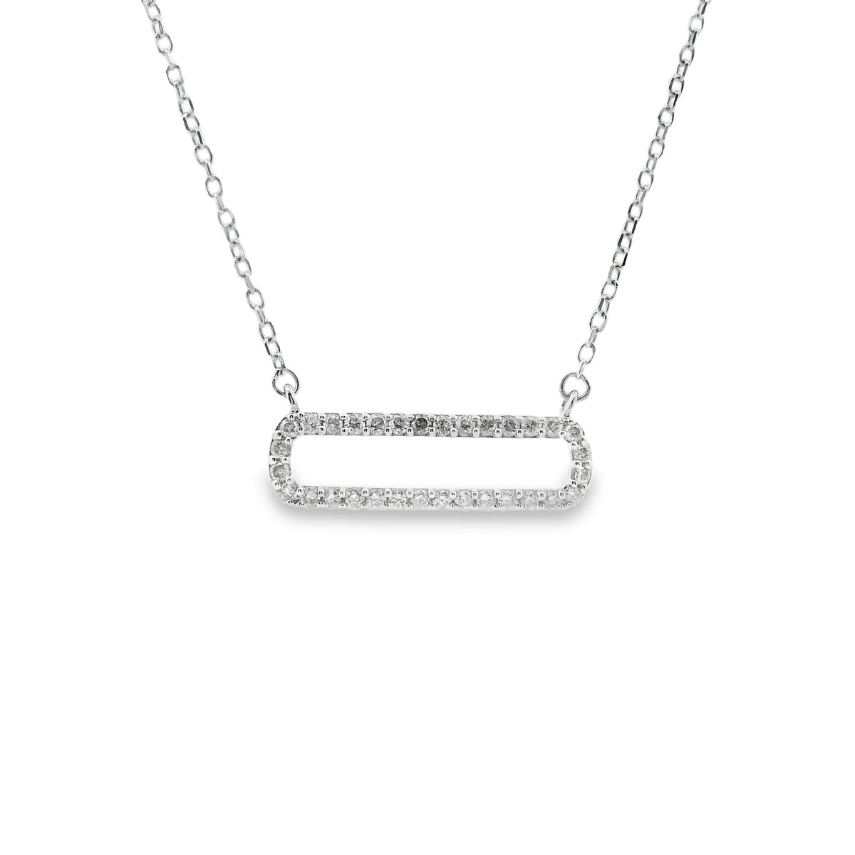 9ct White Gold Diamond Set Open Bar Necklace