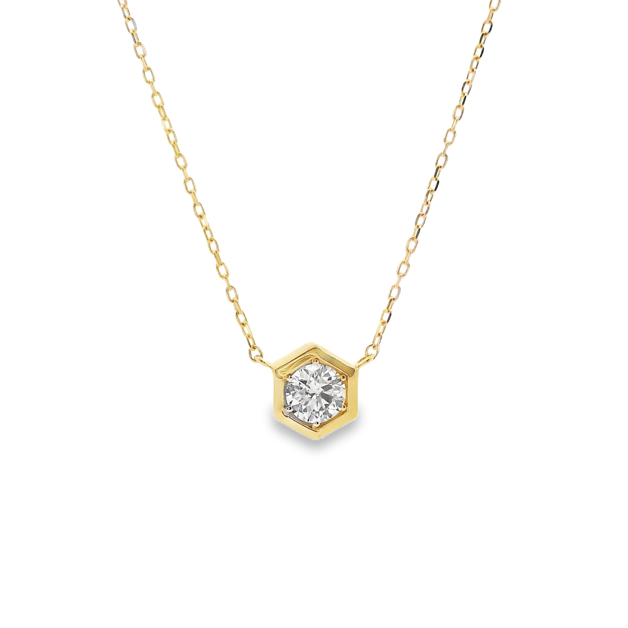 18ct Yellow Gold 0.20ct Diamond in Hexagon Bezel Pendant