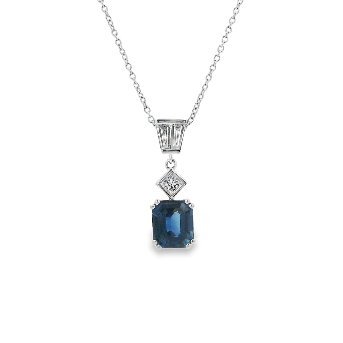 9ct White Gold Sapphire and Diamond Pendant