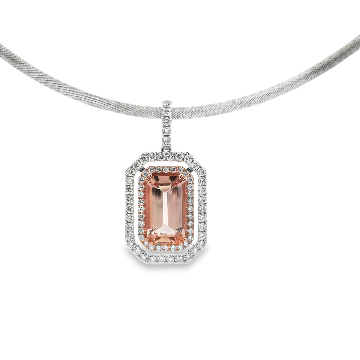 9ct Rose & White Gold Morganite and Diamond Necklet