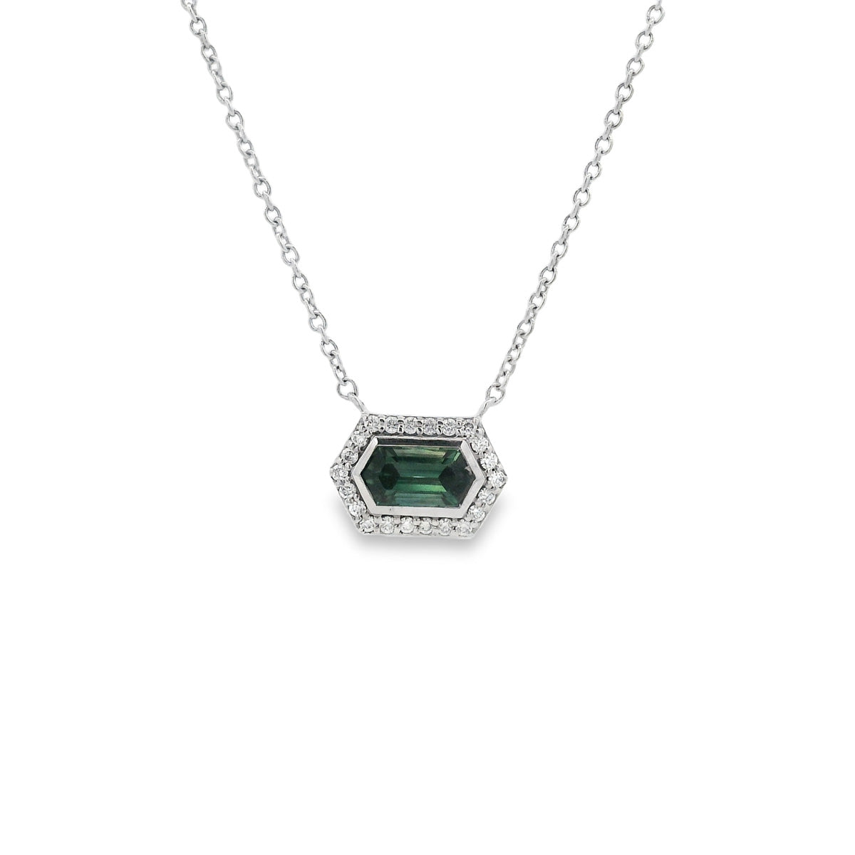 9ct White Gold Sapphire and Diamond Pendant