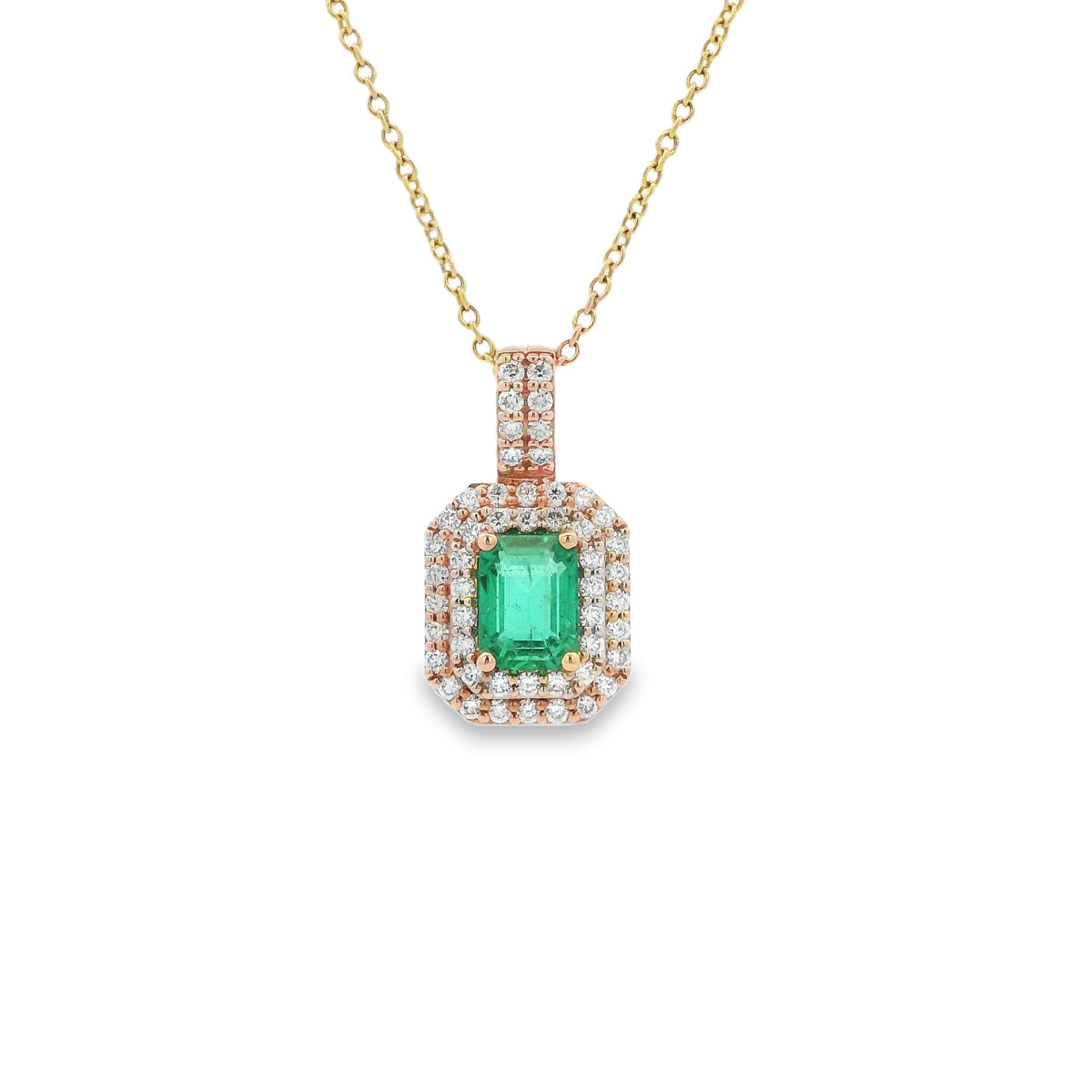 9ct Yellow & White Gold Emerald and Diamond Pendant