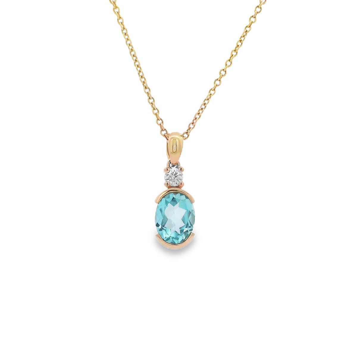 9ct Yellow Gold Topaz and Diamond Pendant