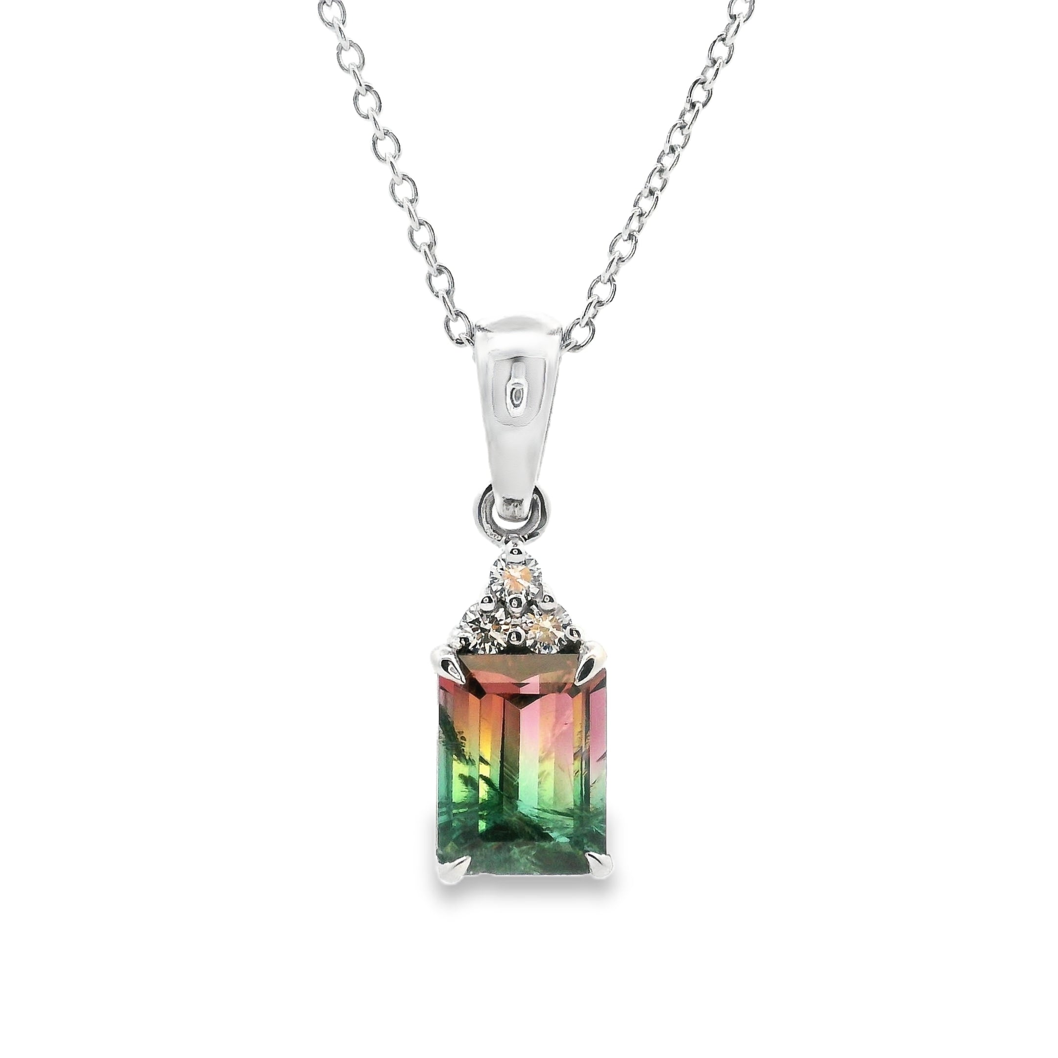 9ct White Gold Watermelon Tourmaline & Diamond Pendant