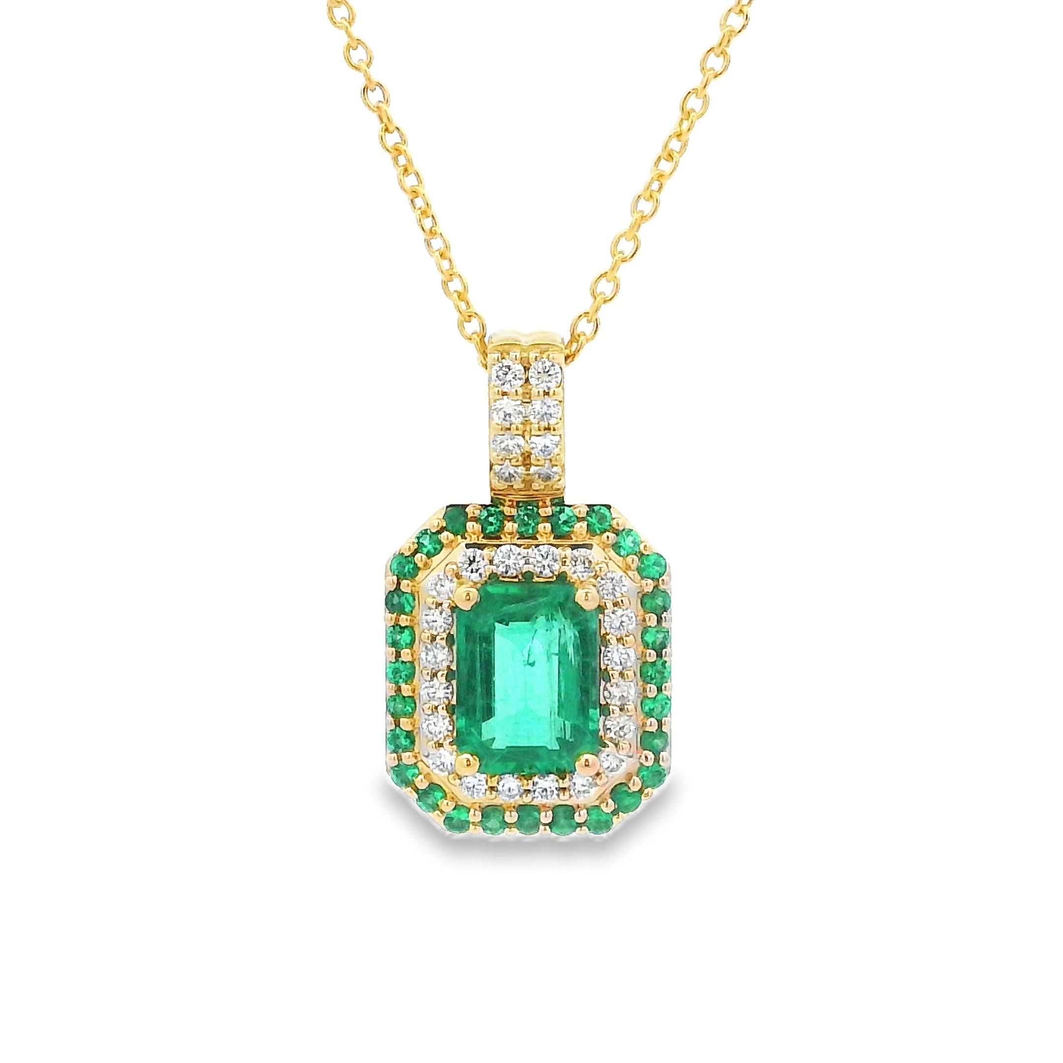 9ct Yellow Gold Emerald and Diamond Pendant