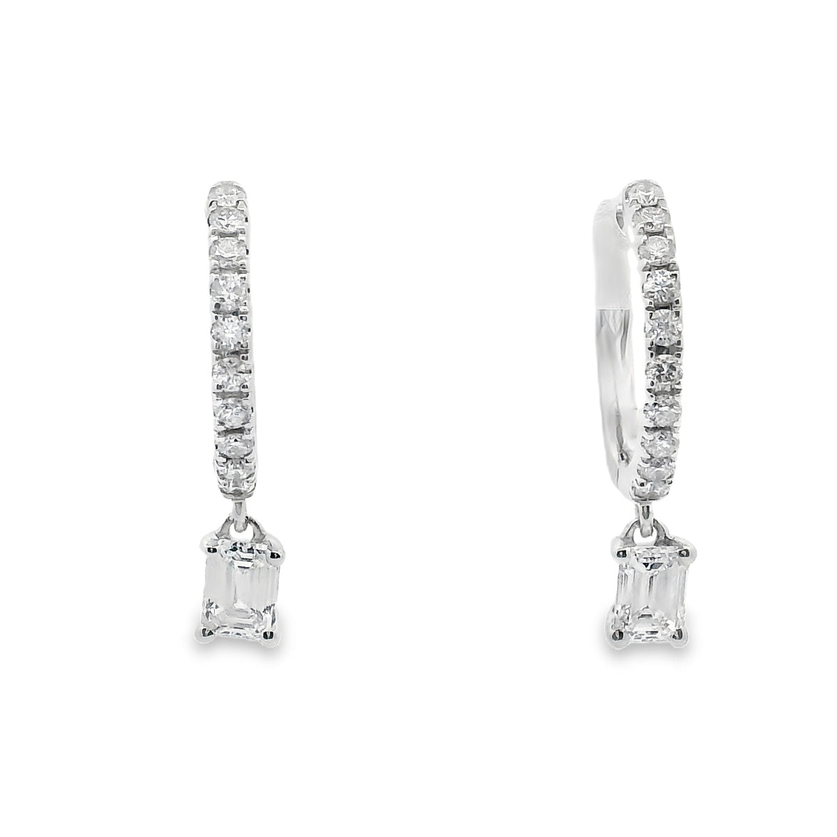 9ct White Gold Diamond Huggie with Emerald Drop