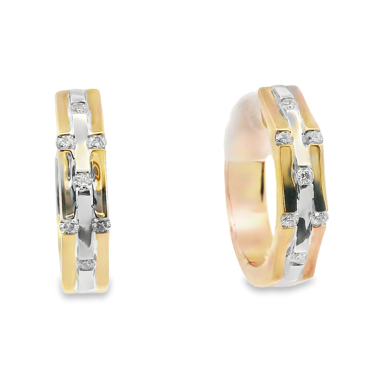 9ct Yellow & White Gold Diamond Huggies