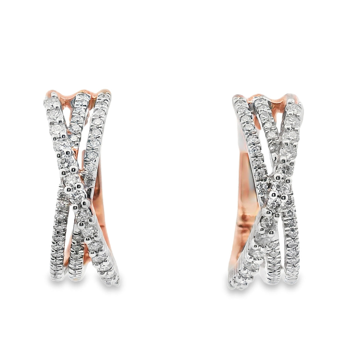 9ct Rose Gold Cross Over Diamond Huggies
