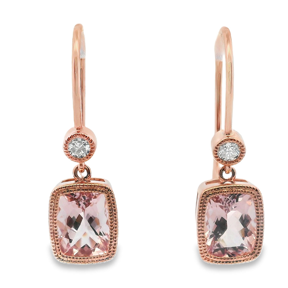 9ct Rose Gold Morganite and Diamond Drop Earrings