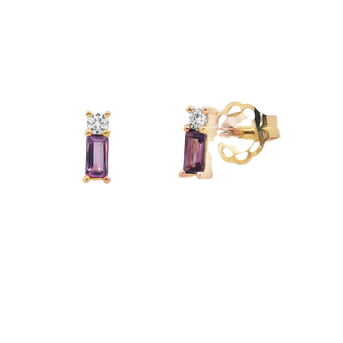 9ct Yellow Gold Amethyst and Diamond Studs