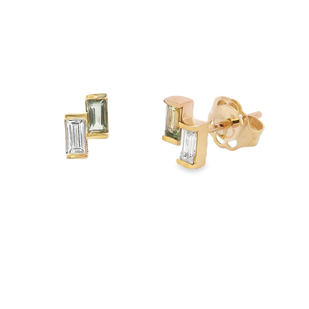 9ct Yellow Gold Green Sapphires and Diamond Studs