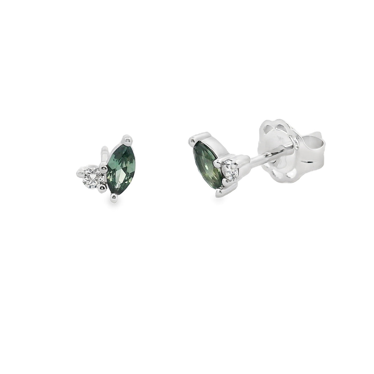 9ct White Gold Teal Sapphire and Diamond Studs