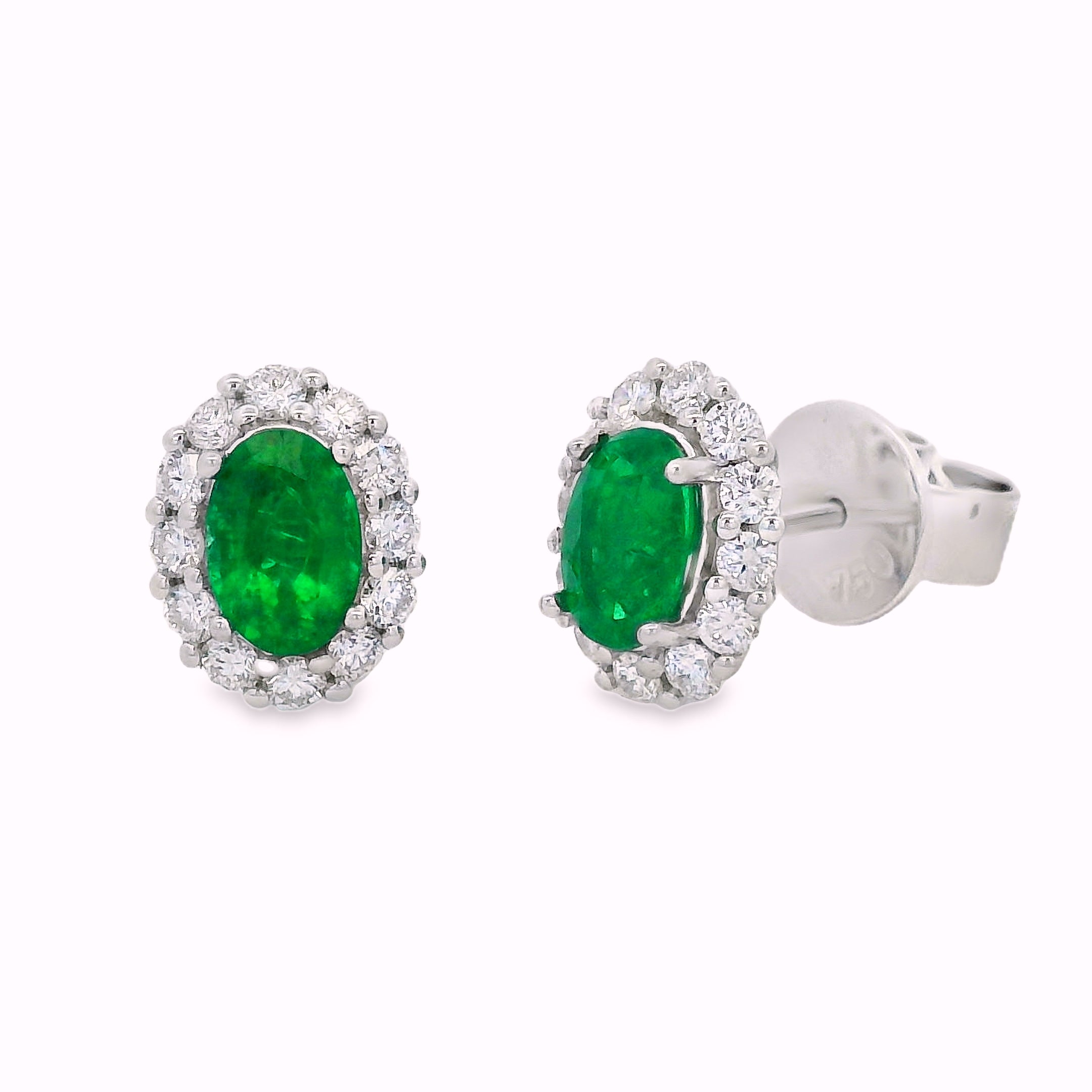 18ct White Gold Emerald and Diamond Earrings