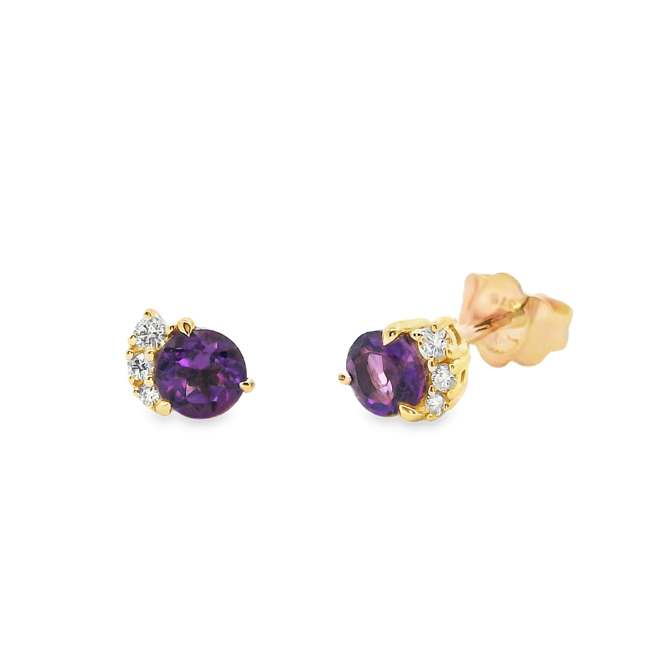 9ct Yellow Gold Amethyst and Diamond Studs