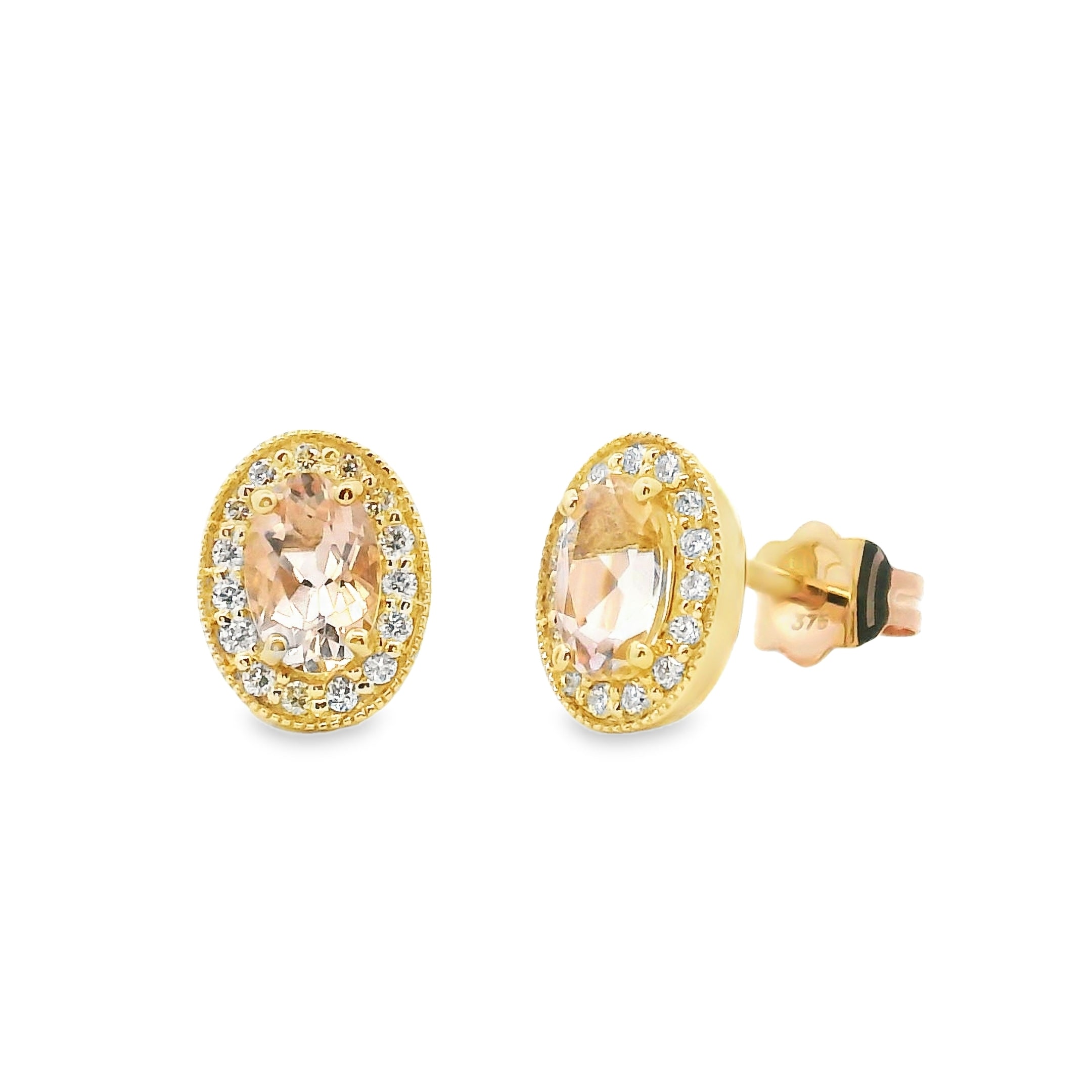 9ct Yellow Gold Morganite and Diamond Studs