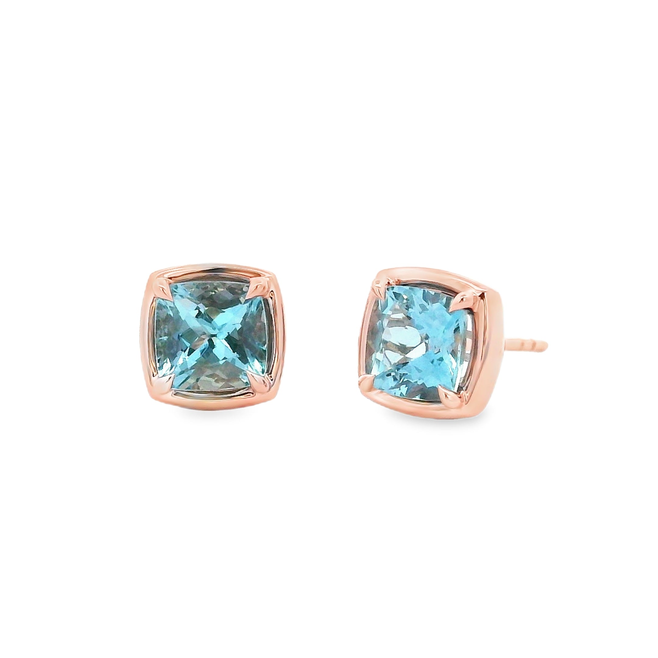 9ct Rose Gold Aquamarine Studs