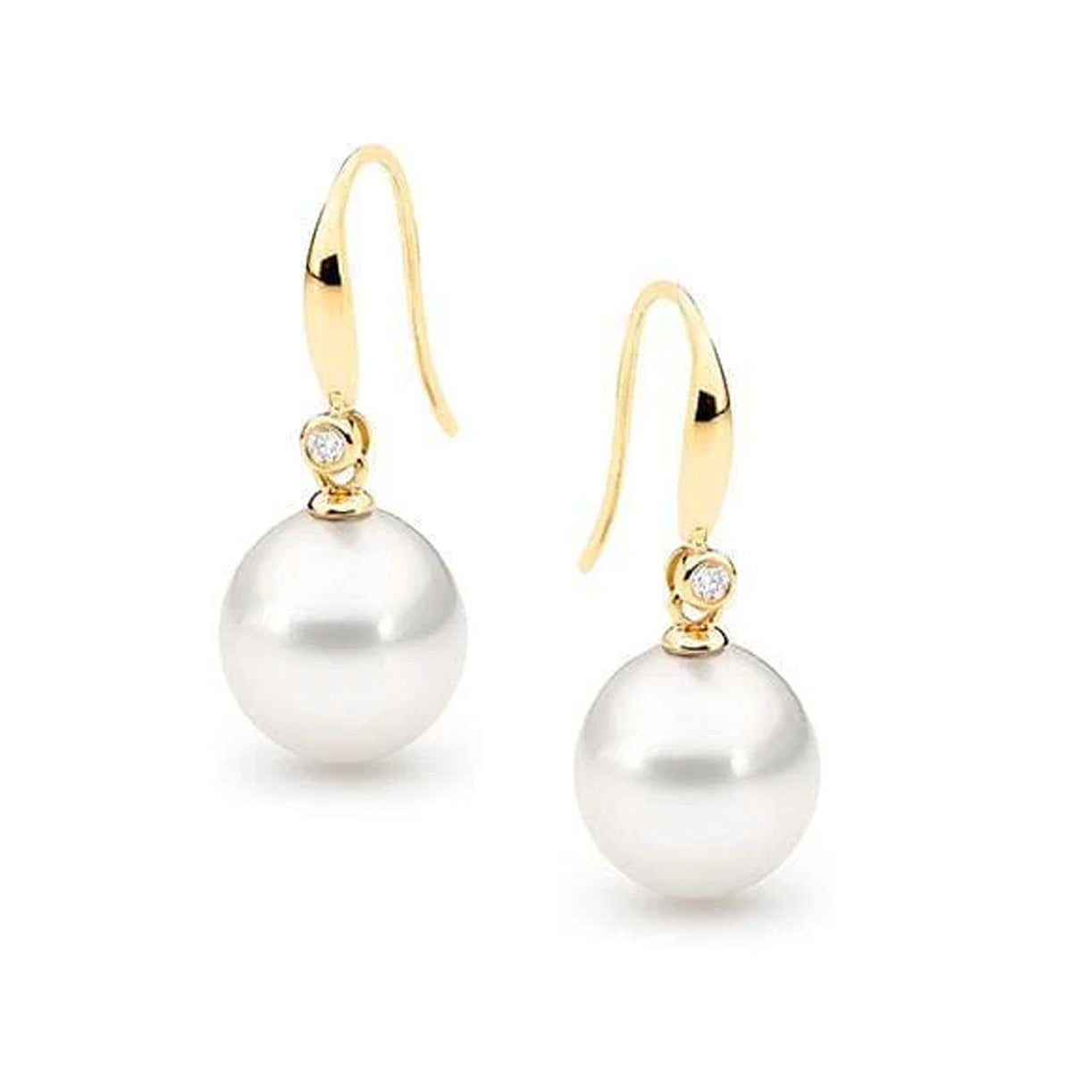 9ct Yellow Gold South Sea Pearl & Diamond Drops