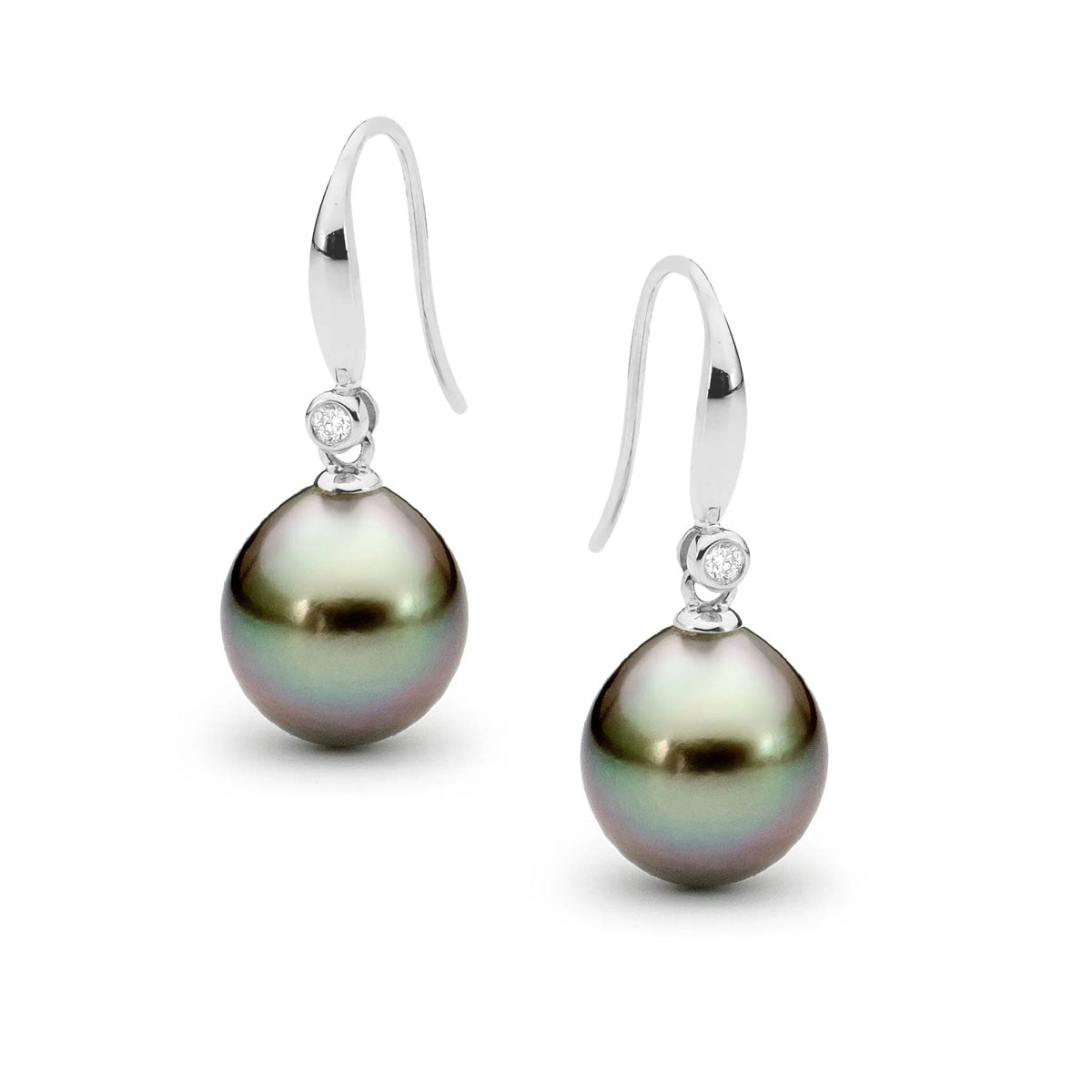 9ct White Gold Tahitian Pearl & Diamond Drops