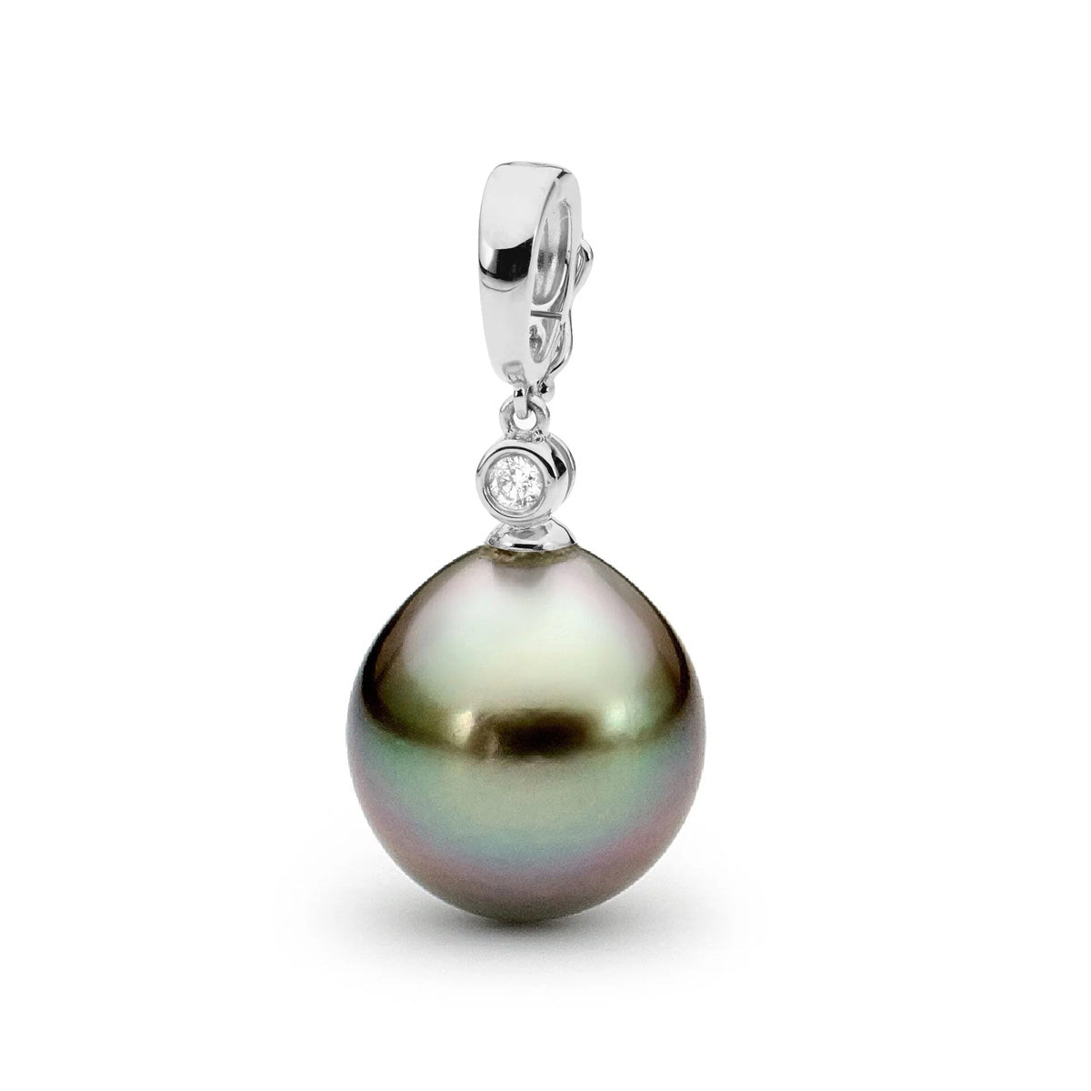 9ct White Gold Tahitian Pearl & Diamond Pendant