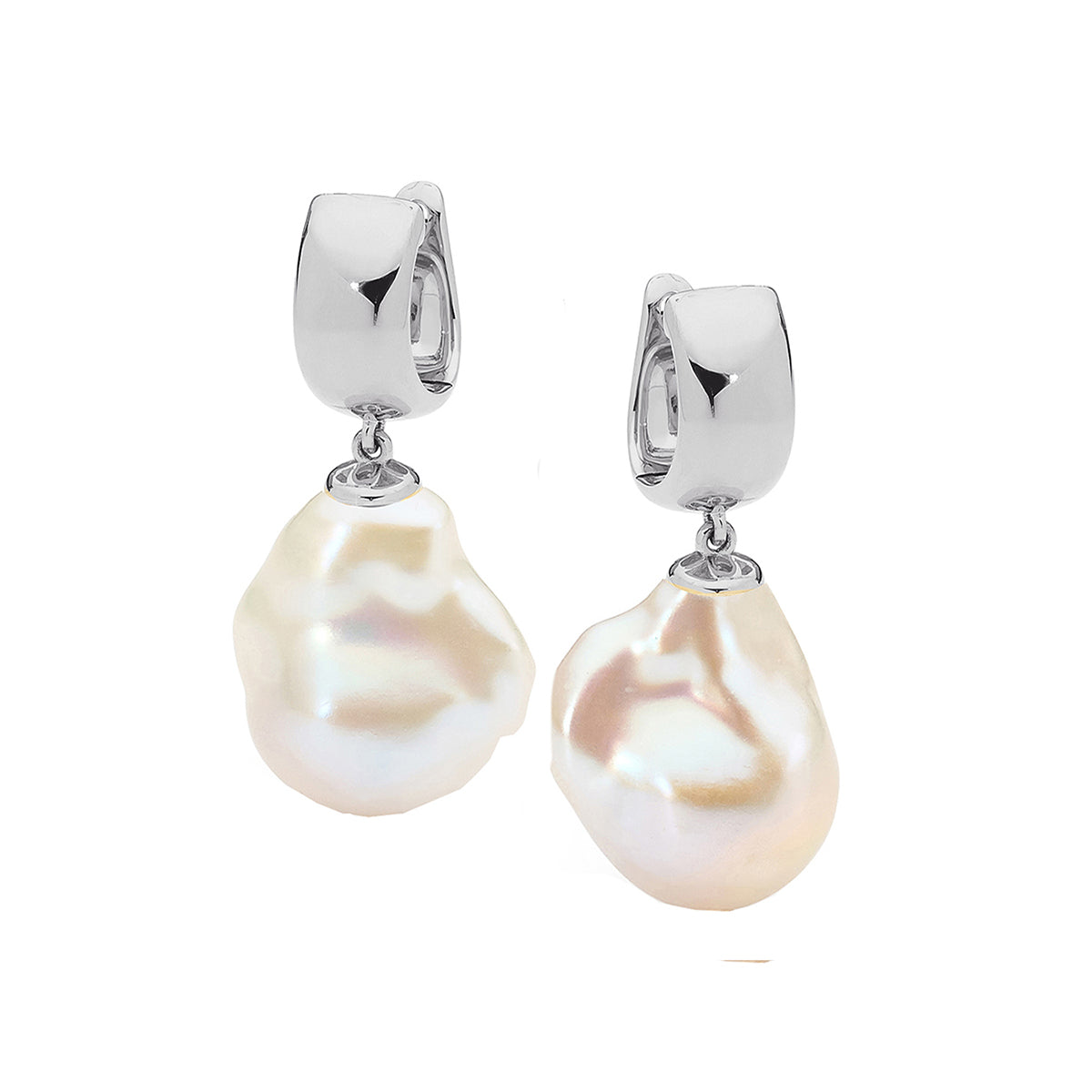 9ct White Gold Freshwater Baroque Pearl Huggies