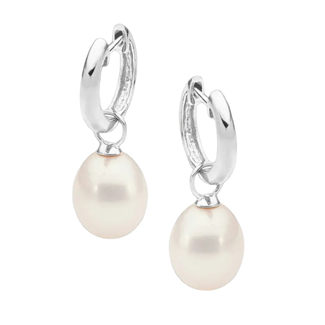 9ct White Gold Freshwater Pearl Huggies