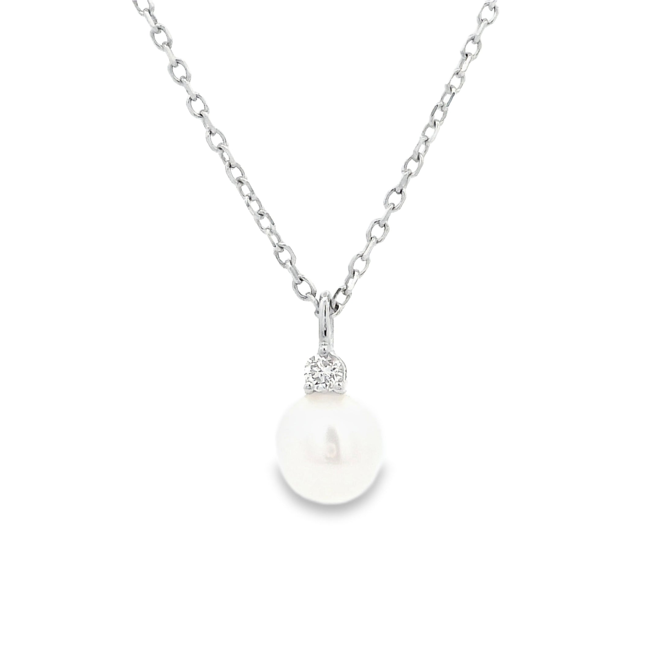 9ct White Gold Akoya Pearl and Diamond Necklace