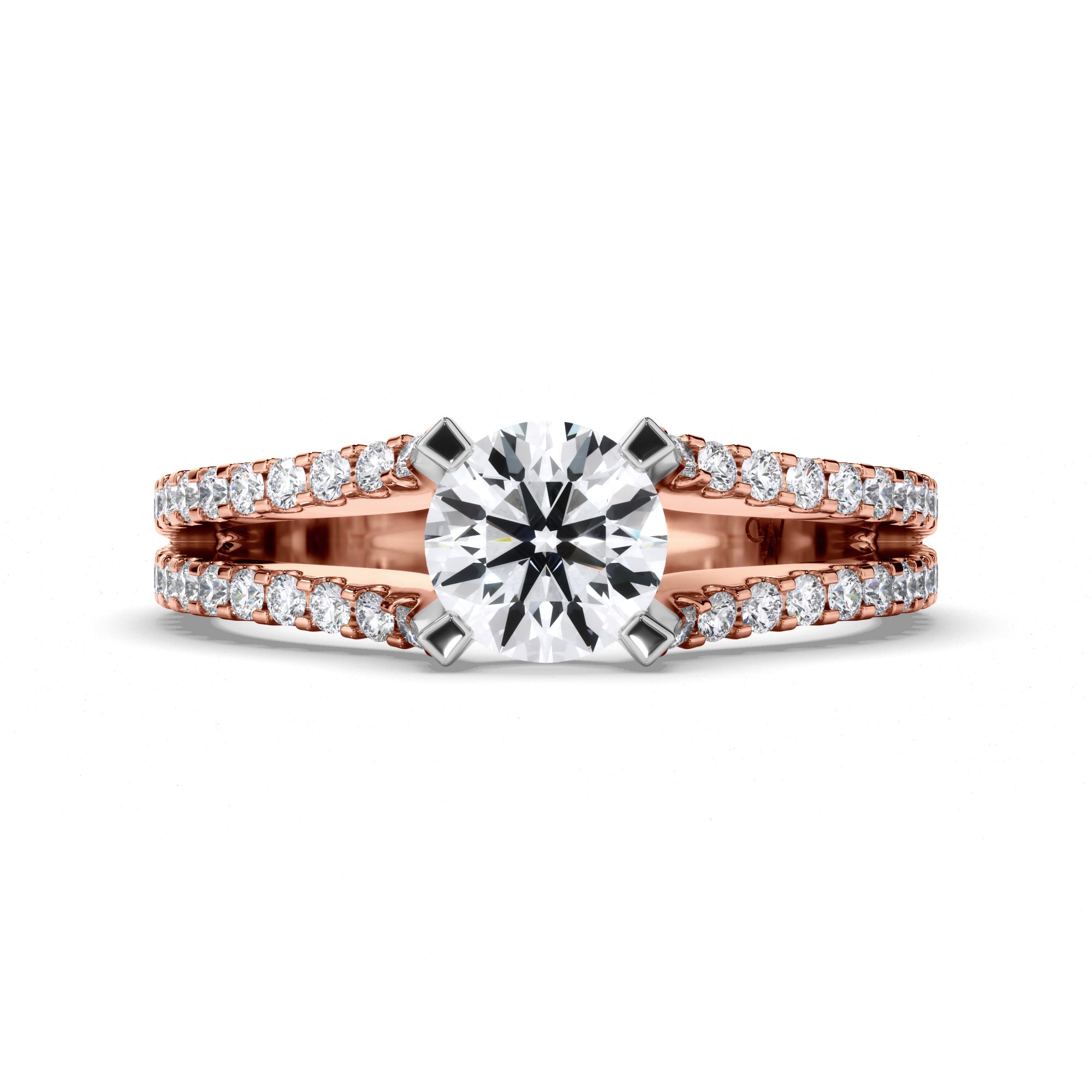Round Diamond Engagement Ring with Split Diamond Band