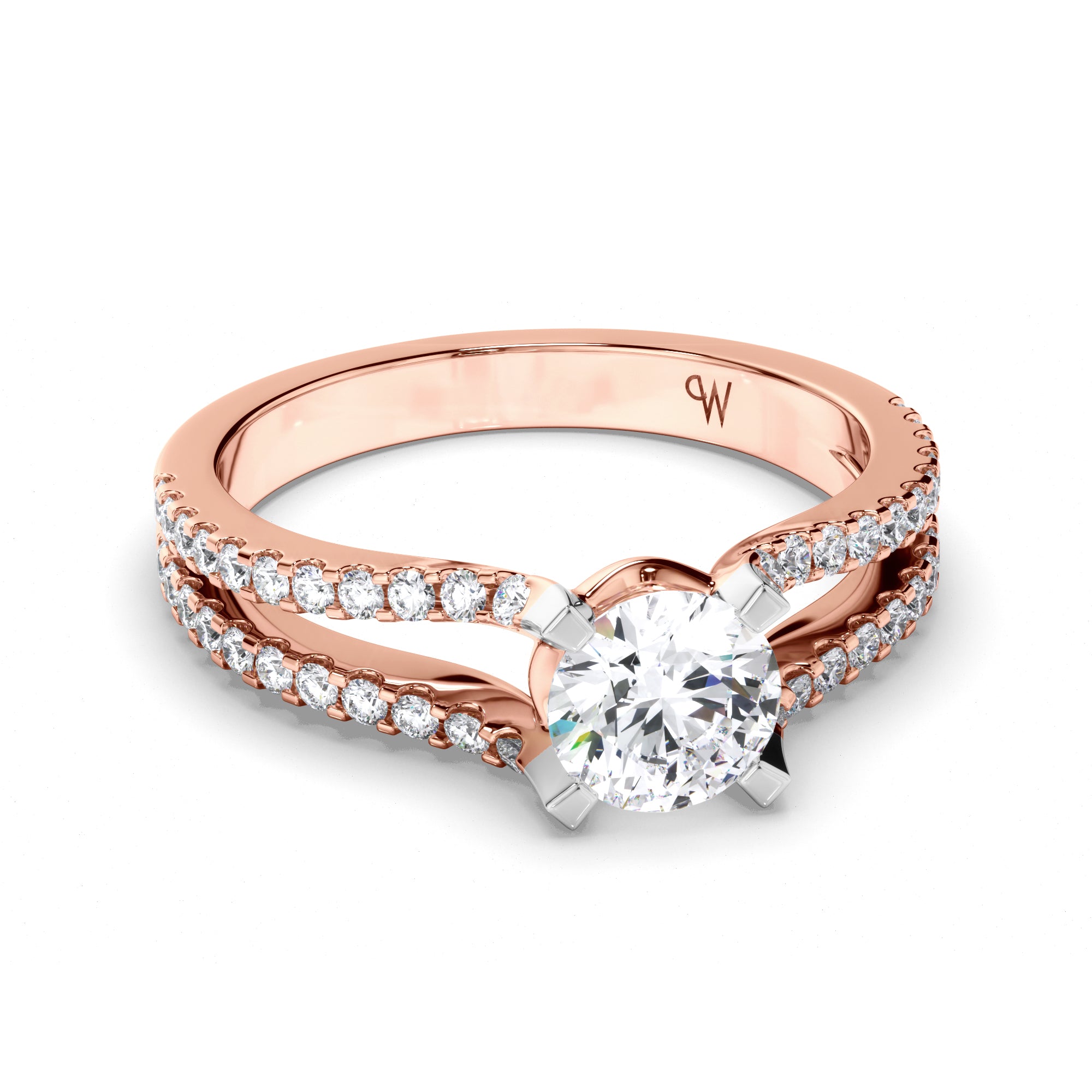 Round Diamond Engagement Ring with Split Diamond Band
