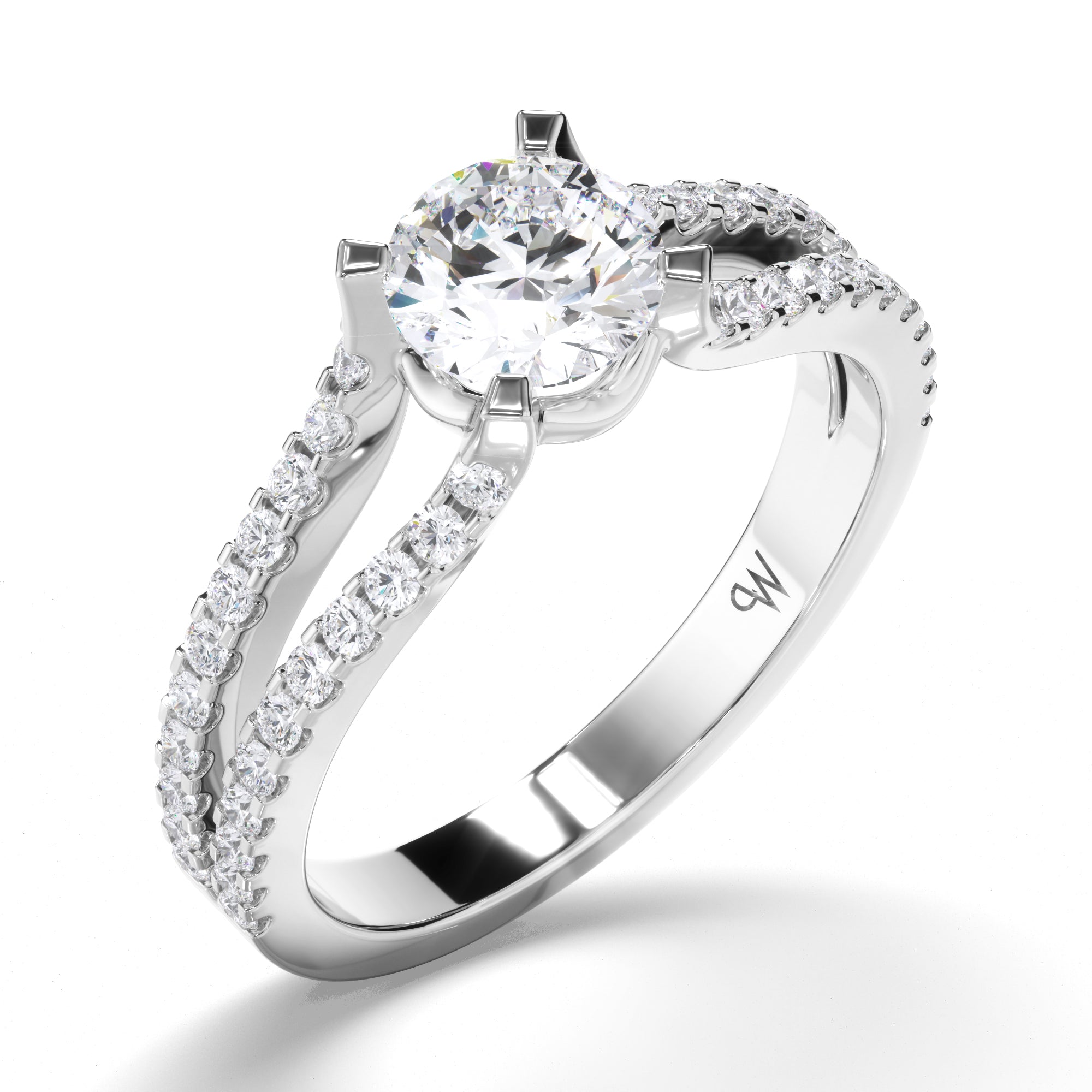 Round Diamond Engagement Ring with Split Diamond Band