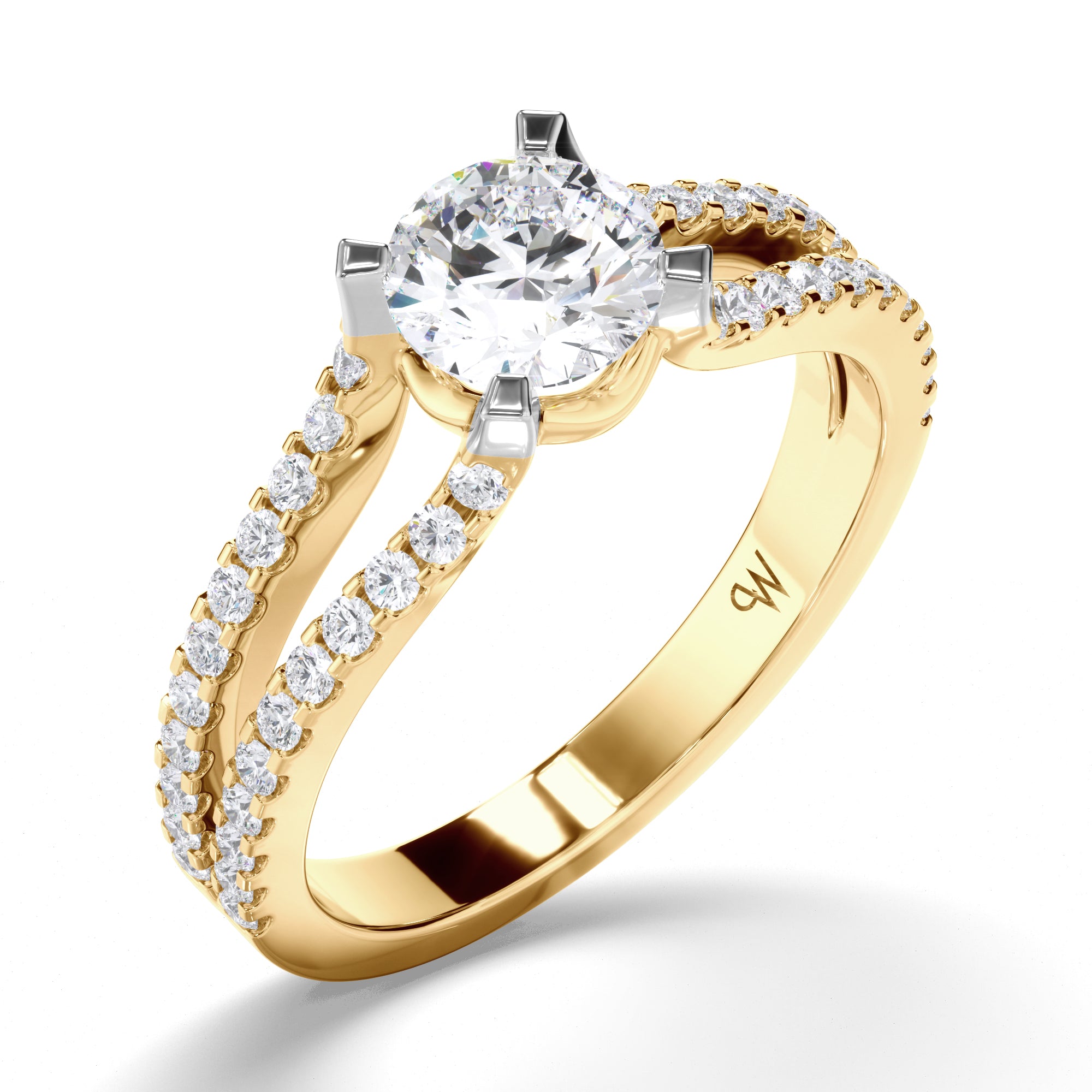 Round Diamond Engagement Ring with Split Diamond Band