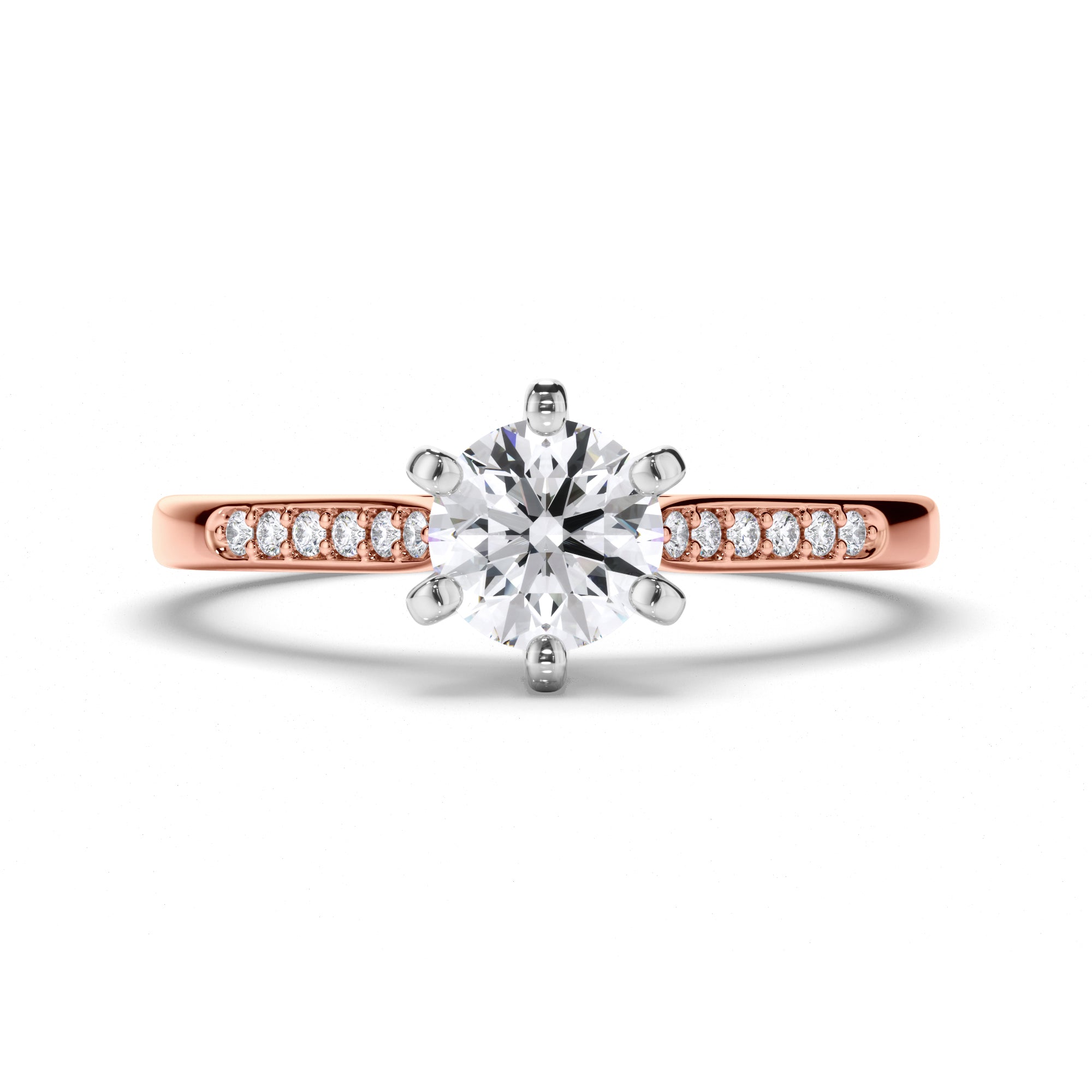 Round Diamond Engagement Ring with Bead Set Band