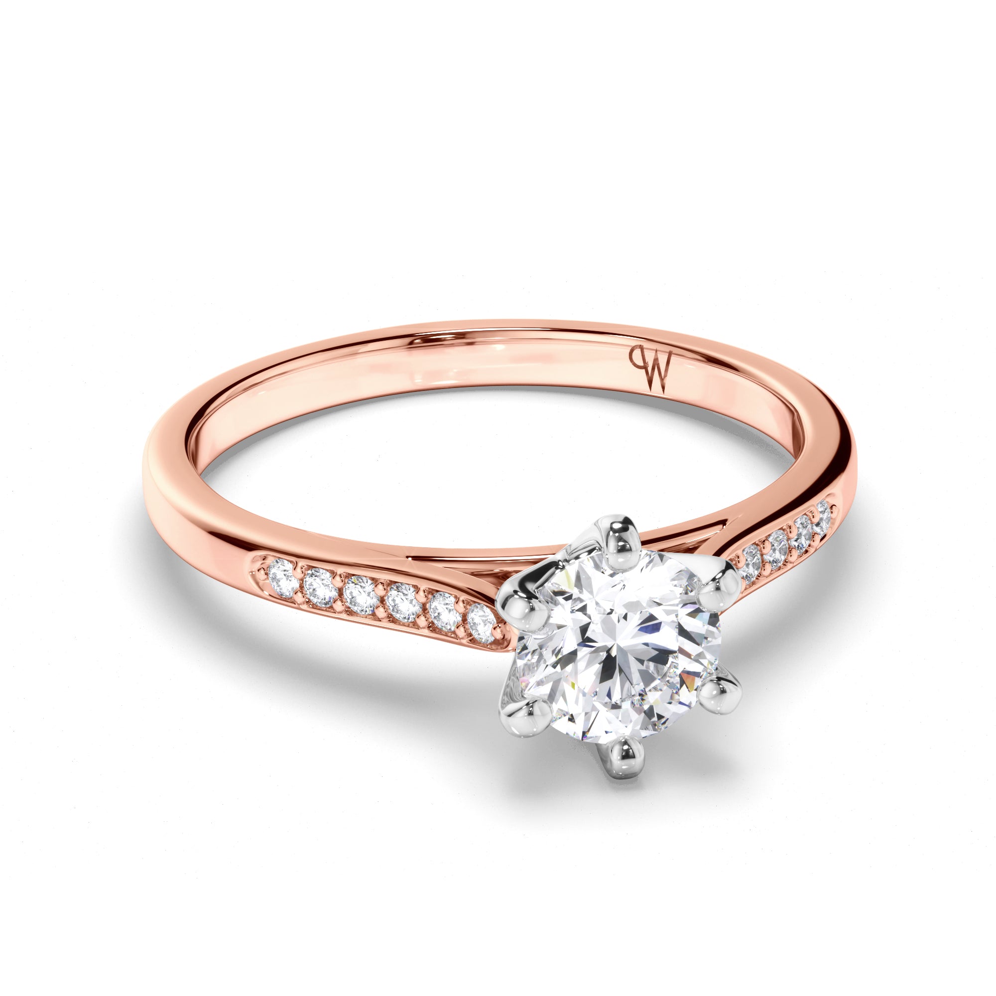 Round Diamond Engagement Ring with Bead Set Band