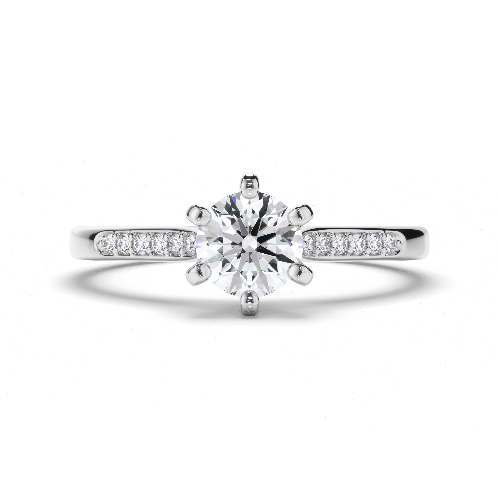 Round Diamond Engagement Ring with Bead Set Band