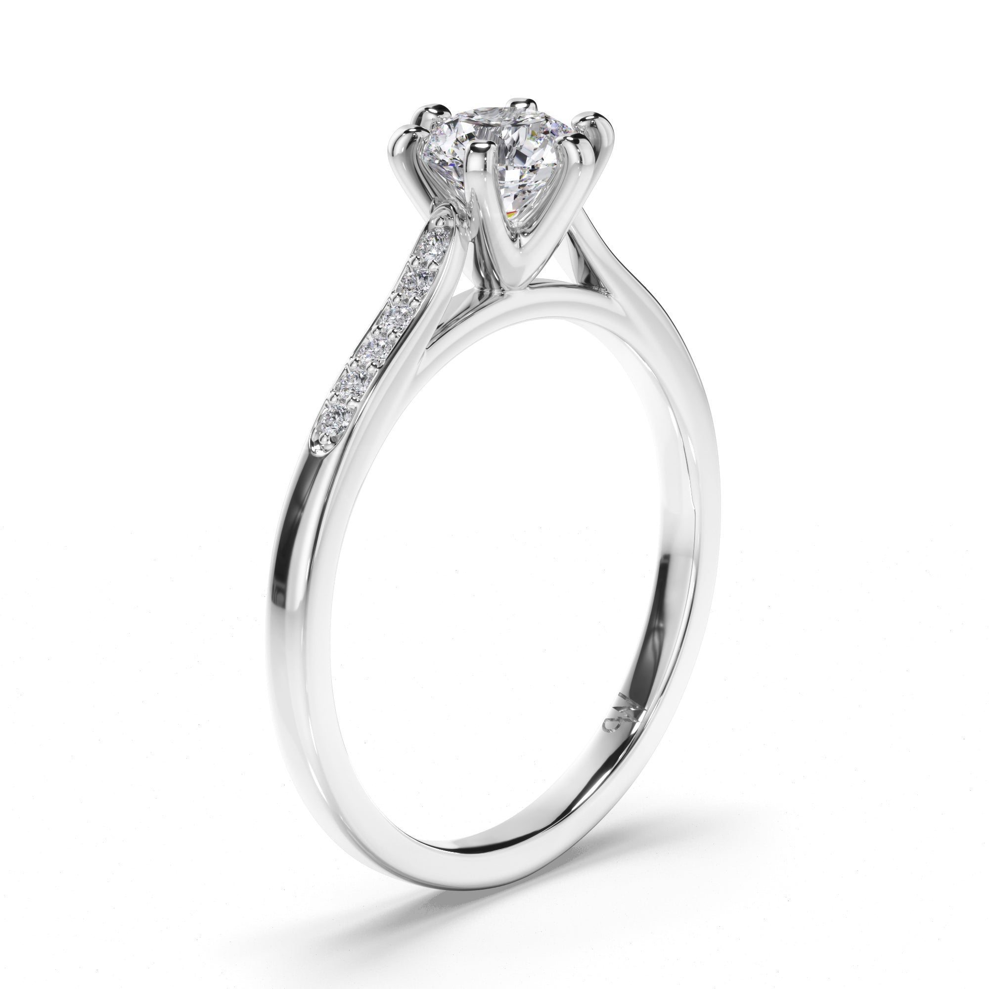 Round Diamond Engagement Ring with Bead Set Band