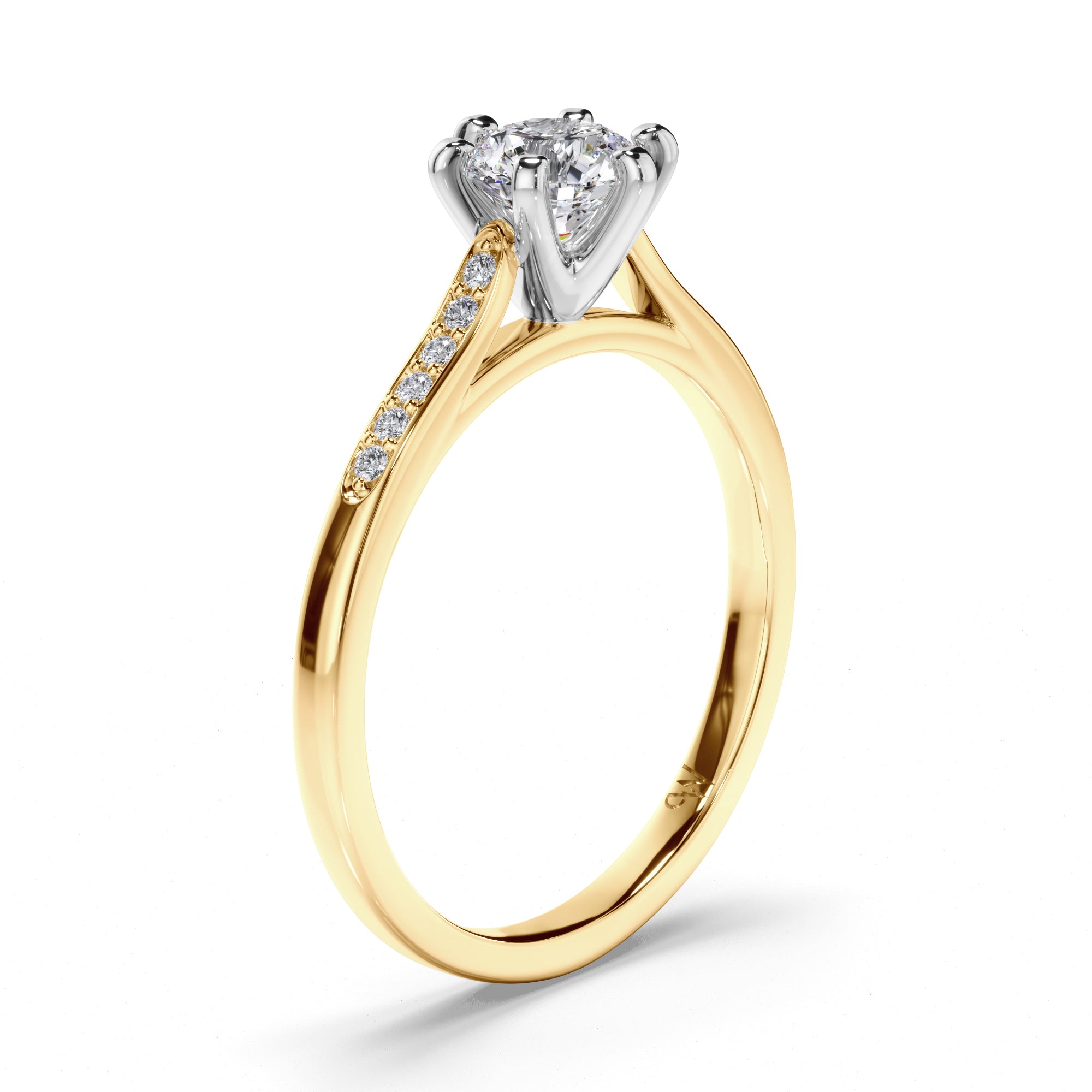 Round Diamond Engagement Ring with Bead Set Band