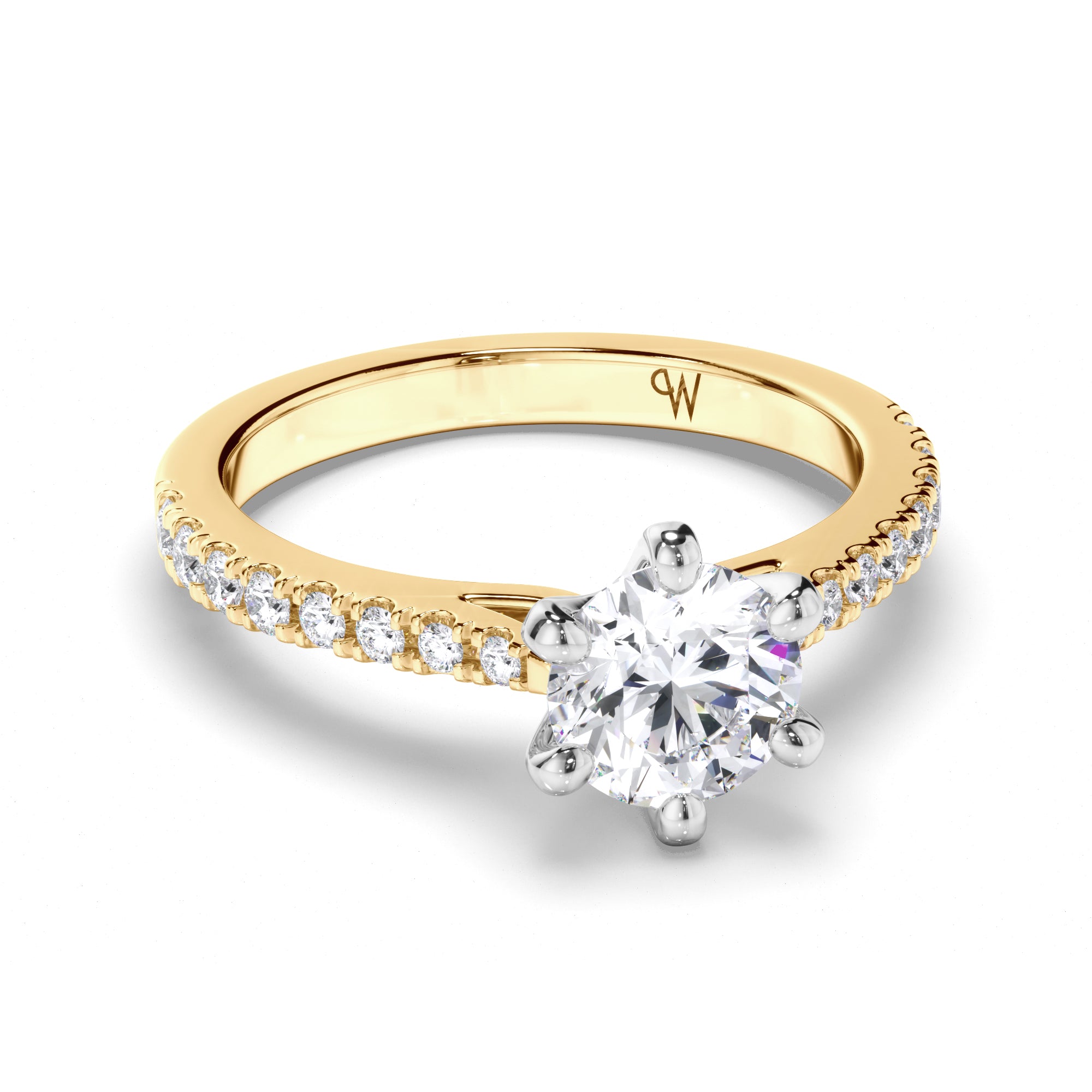 Round Diamond Engagement Ring with Cut Claw Band
