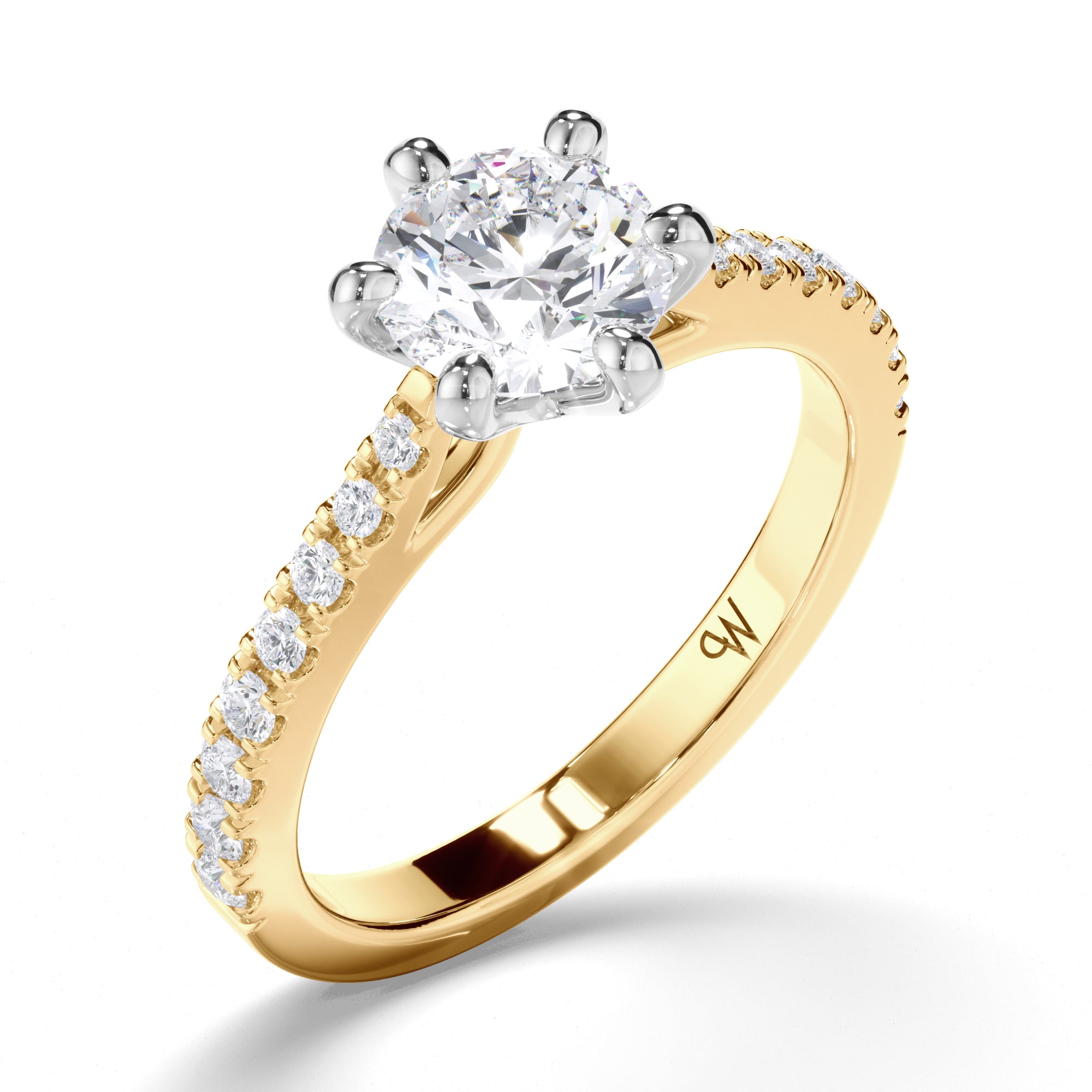 Round Diamond Engagement Ring with Cut Claw Band