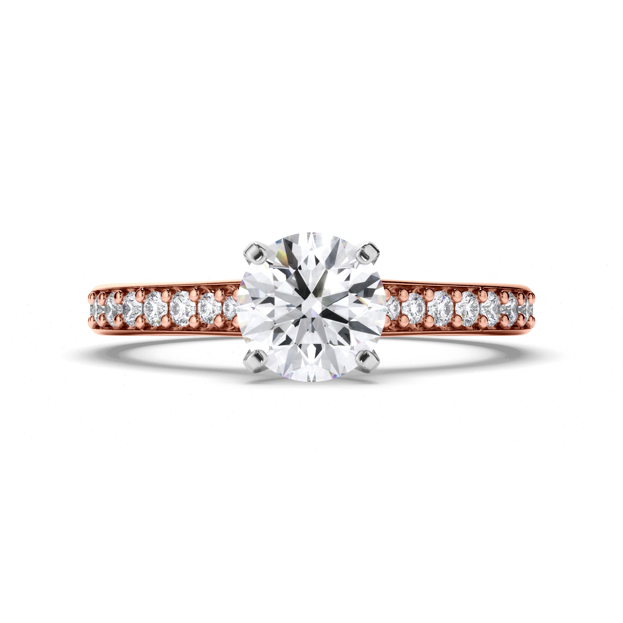 Round Diamond Engagement Ring with Bead Set Band